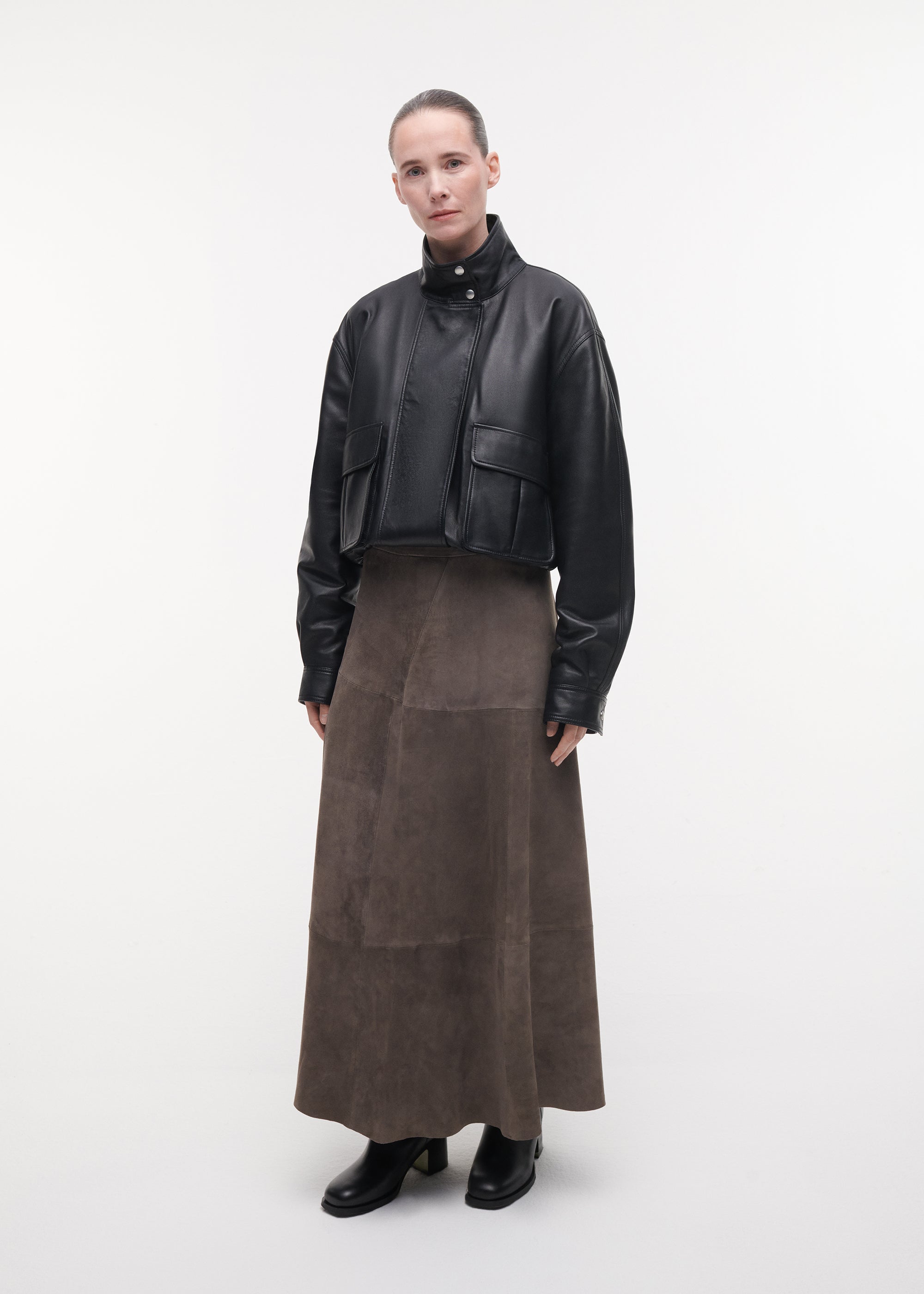 HELENA Suede Midi Skirt | Brown Grey