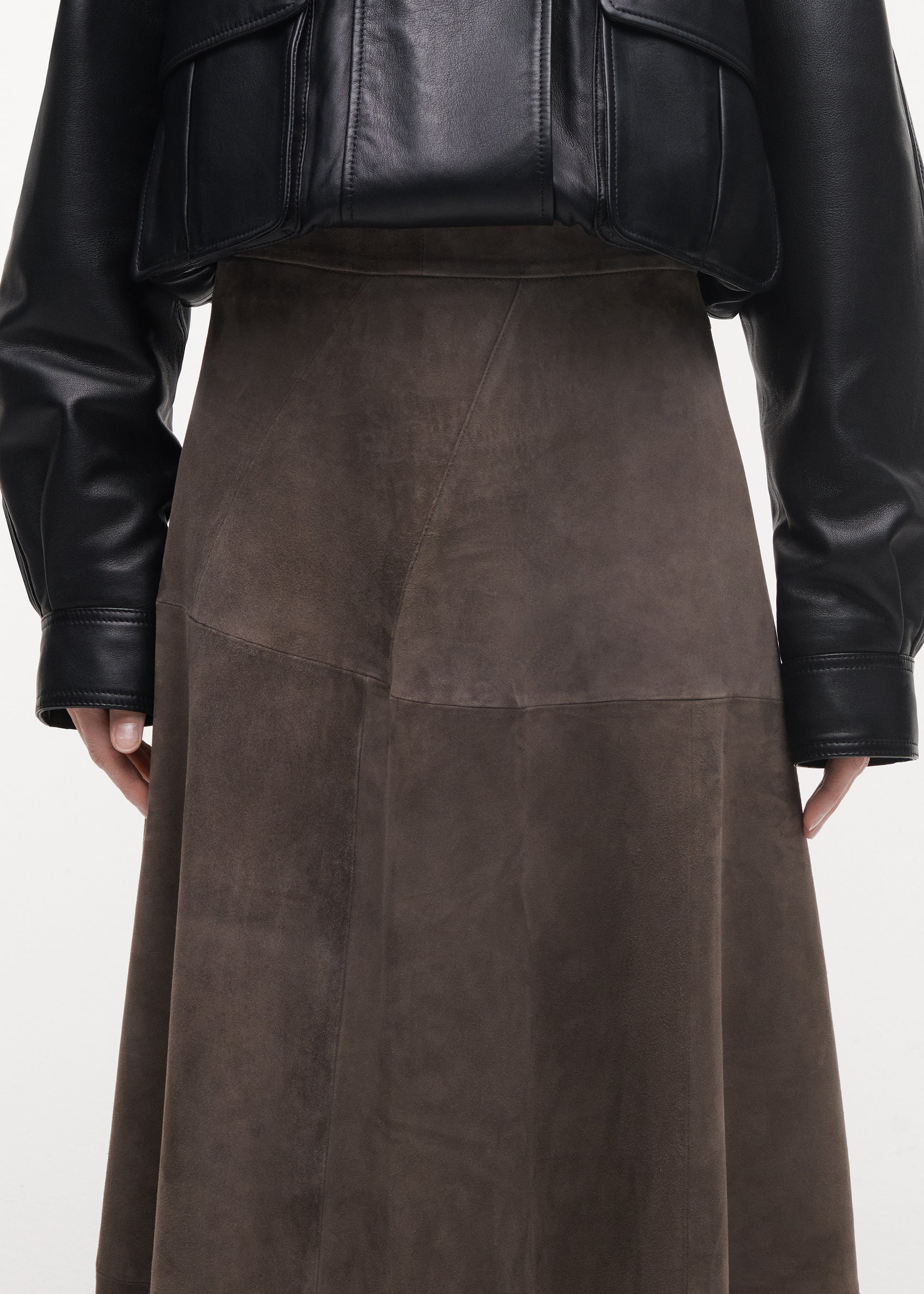 HELENA Suede Midi Skirt | Brown Grey