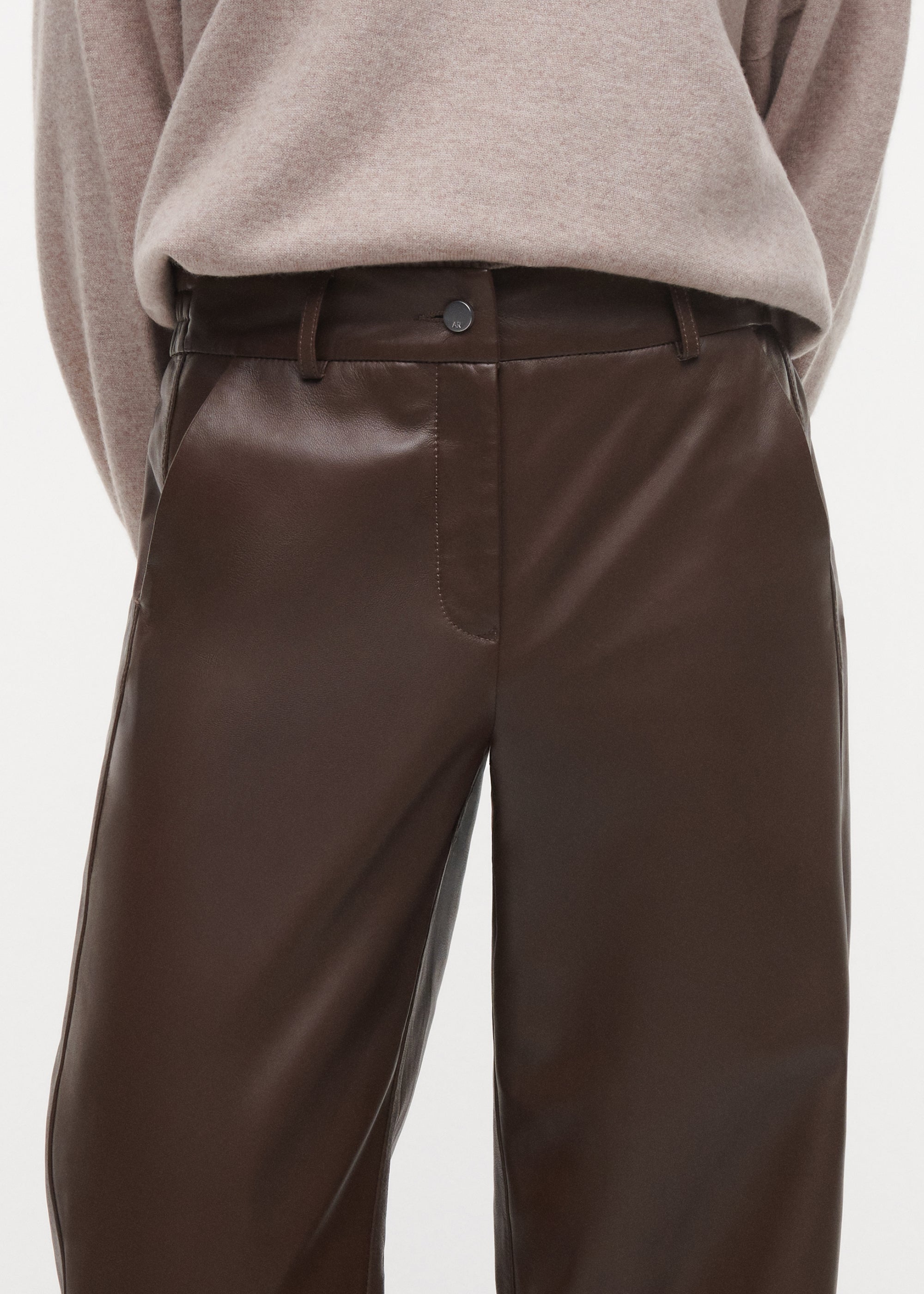 DAVINA Leather Straight Trousers | Cacao