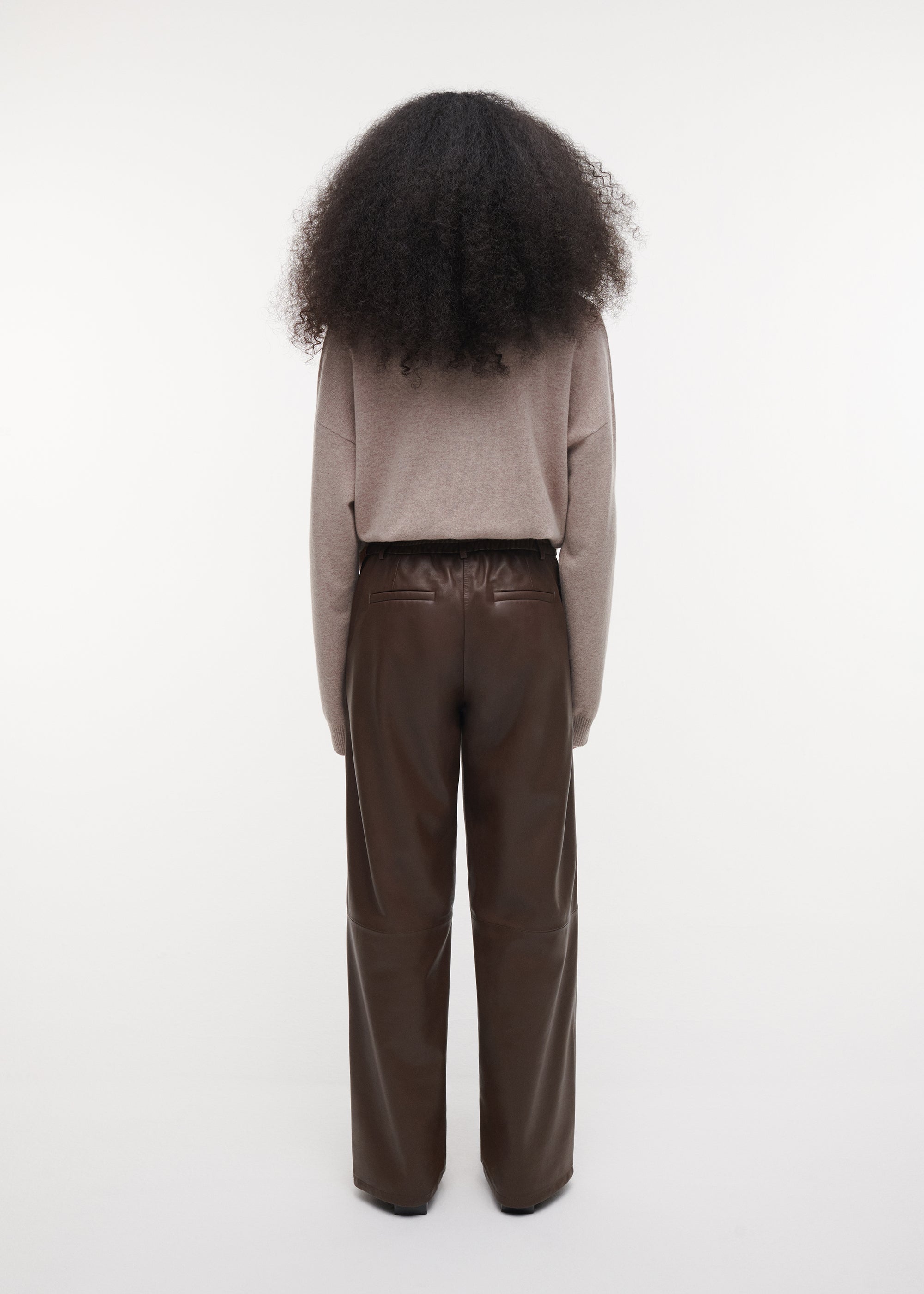 DAVINA Leather Straight Trousers | Cacao