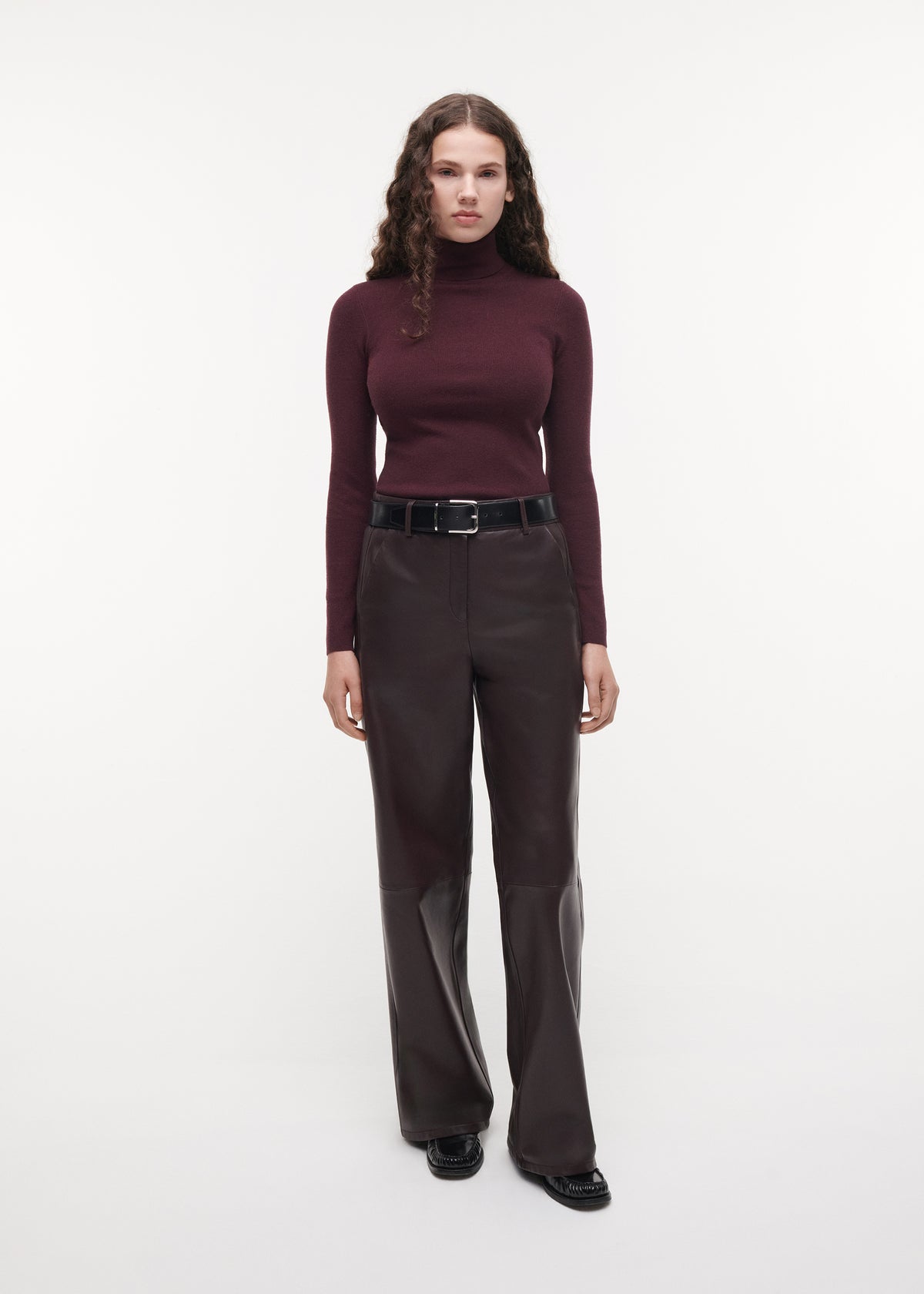 DAVINA Leather Straight Trousers | Shiraz