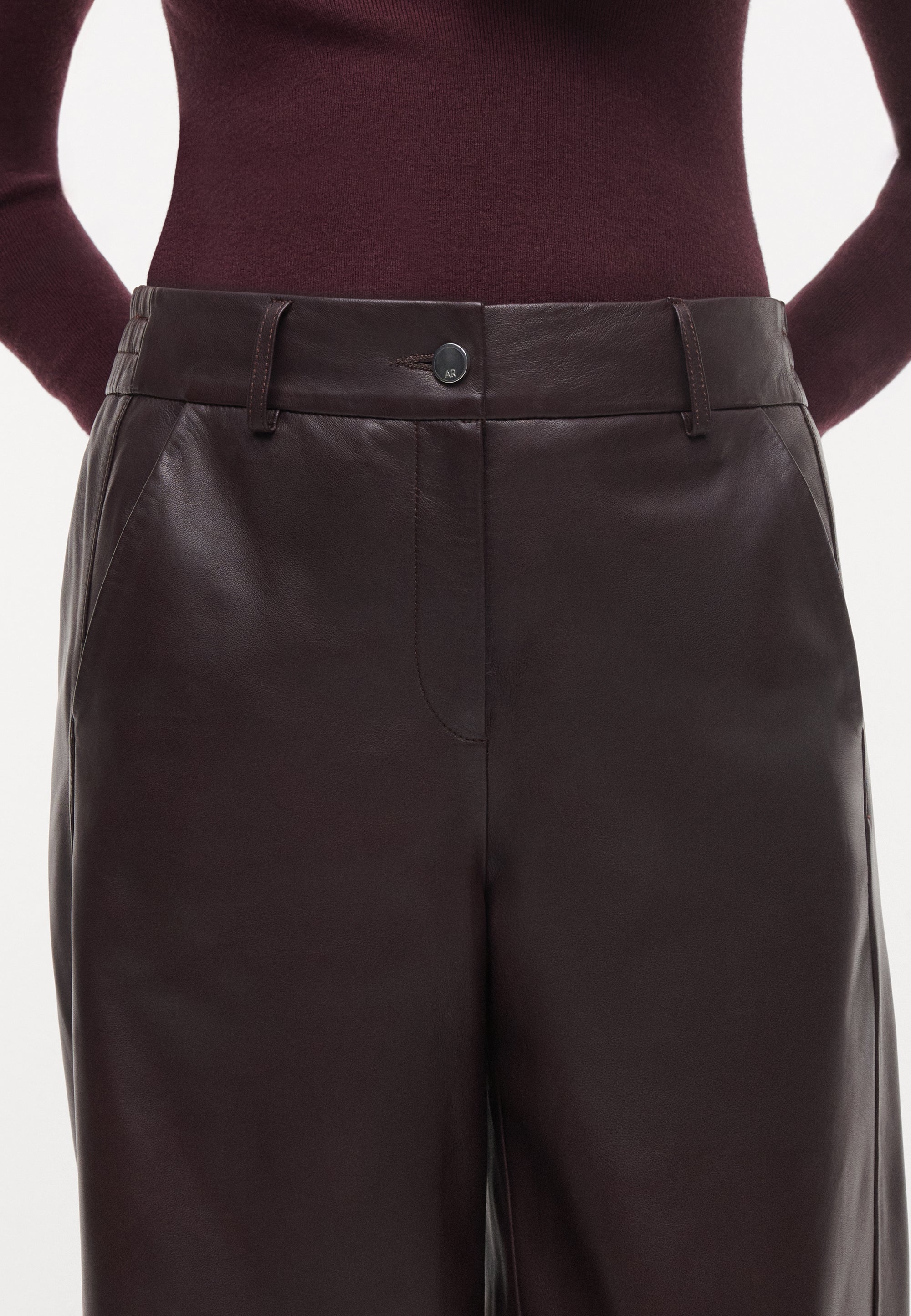 DAVINA Leather Straight Trousers | Shiraz