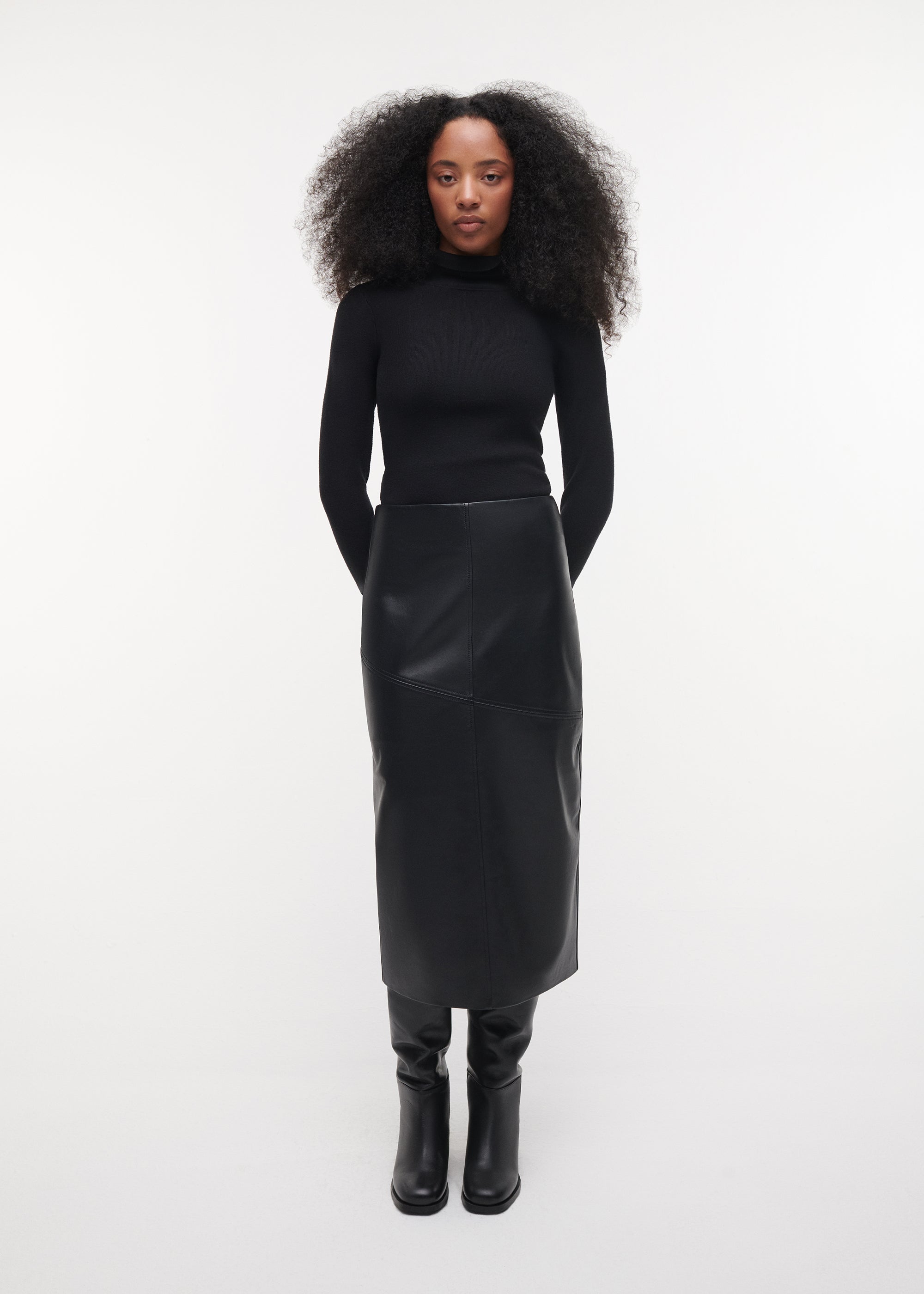 HEATHER Leather Midi Skirt | Black