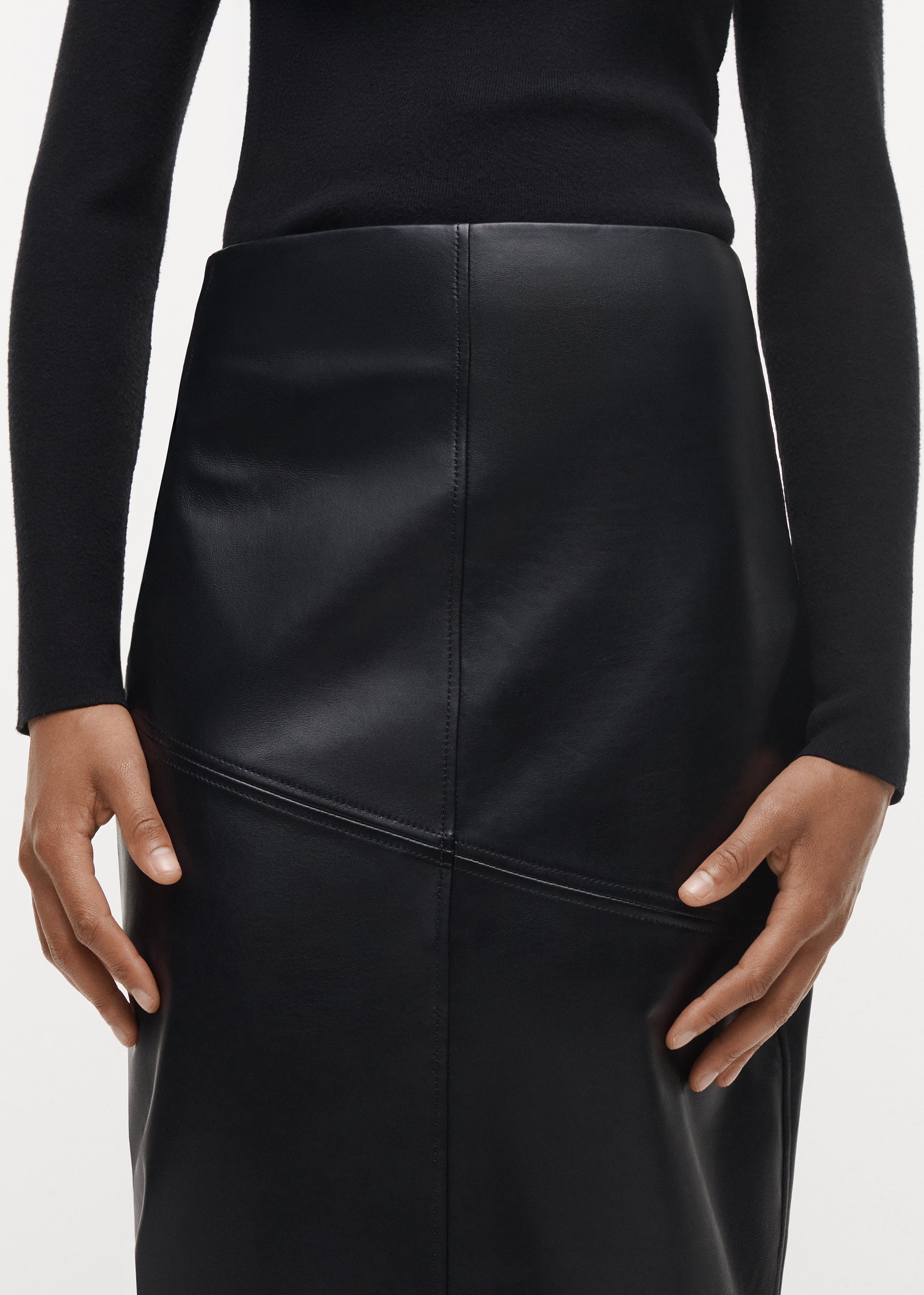 HEATHER Leather Midi Skirt | Black