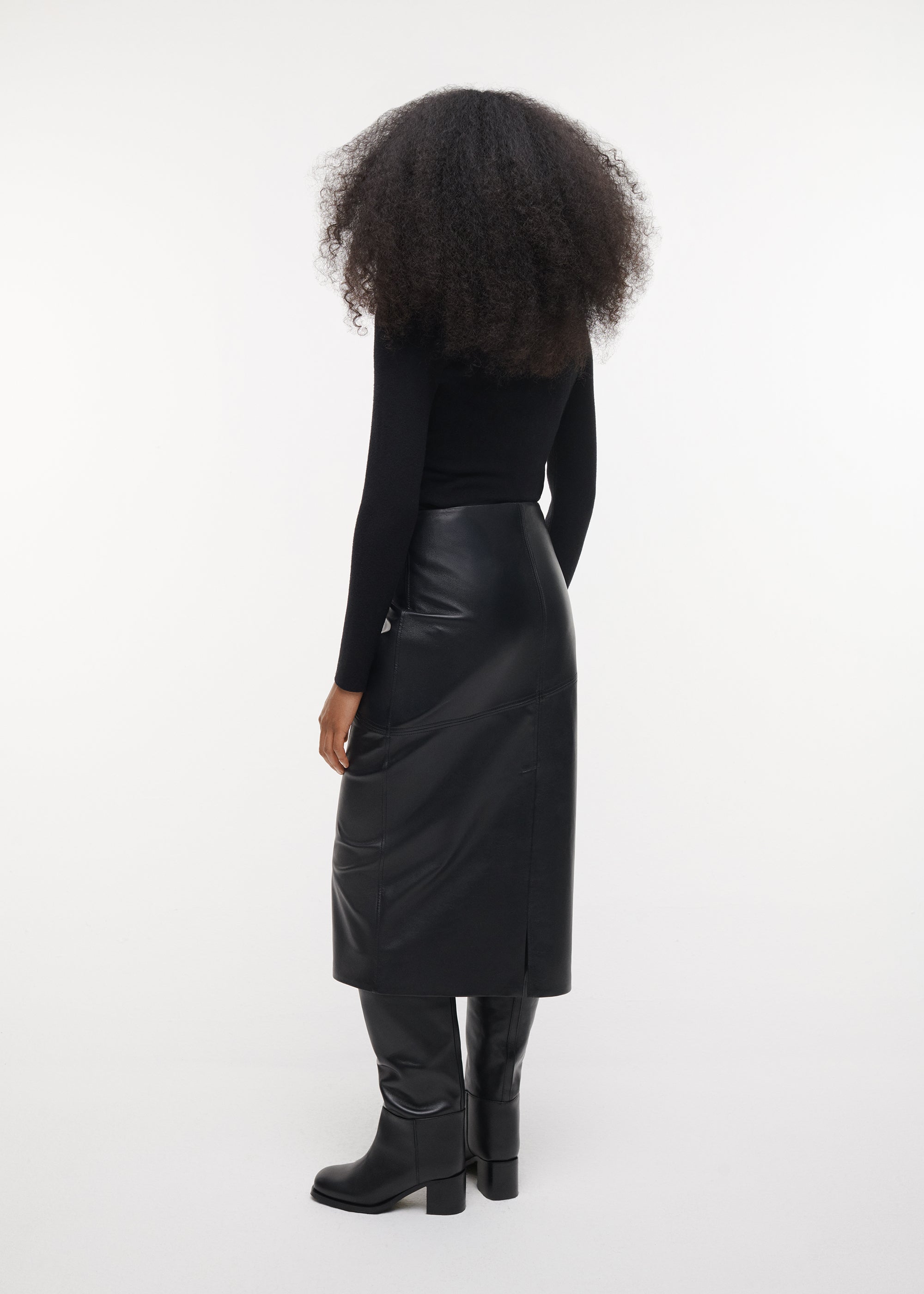HEATHER Leather Midi Skirt | Black
