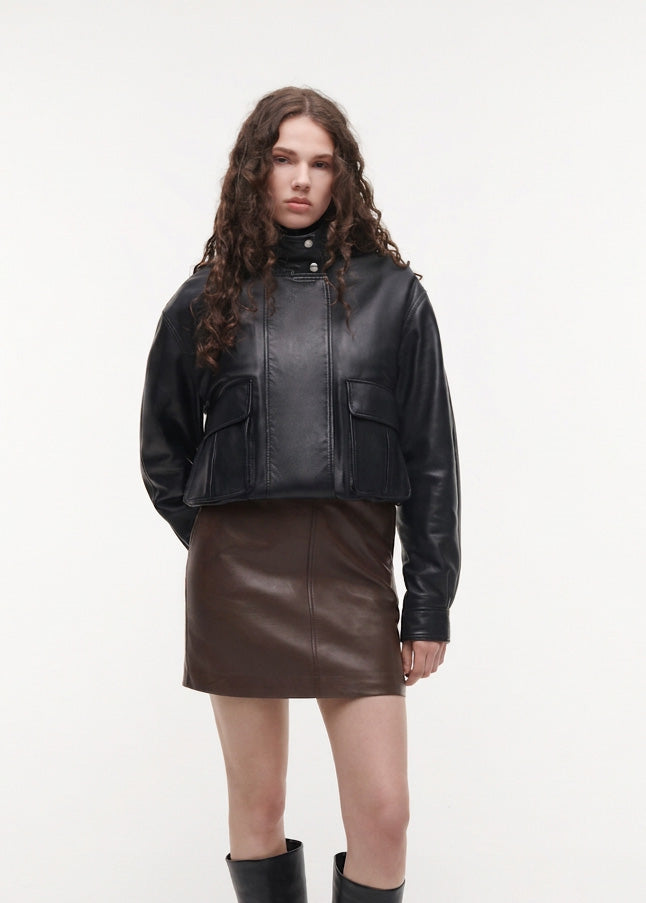 SAIDY Leather Mini Skirt | Cacao