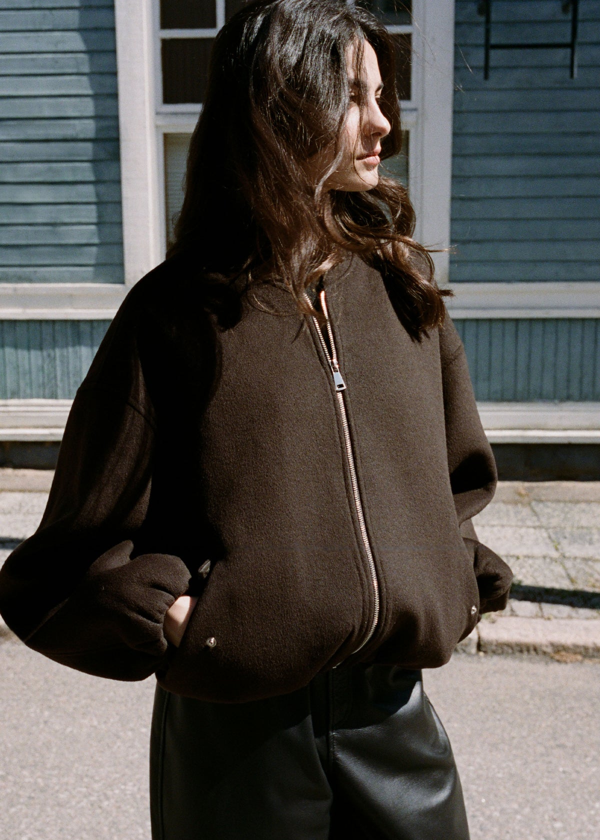 AHTI Wool Bomber Jacket | Dark Brown