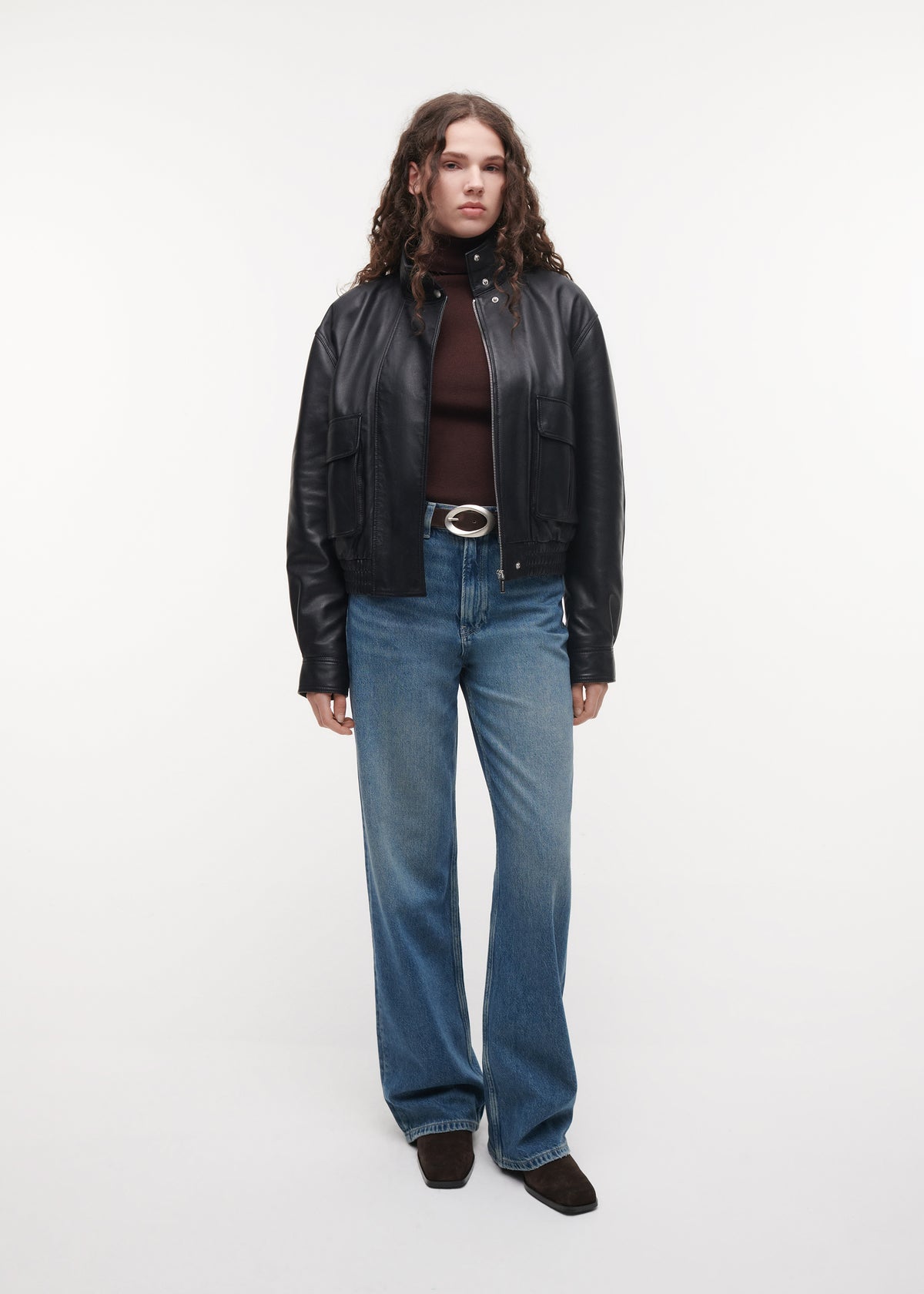 WILLOW Leather Funnel Neck Jacket | Black