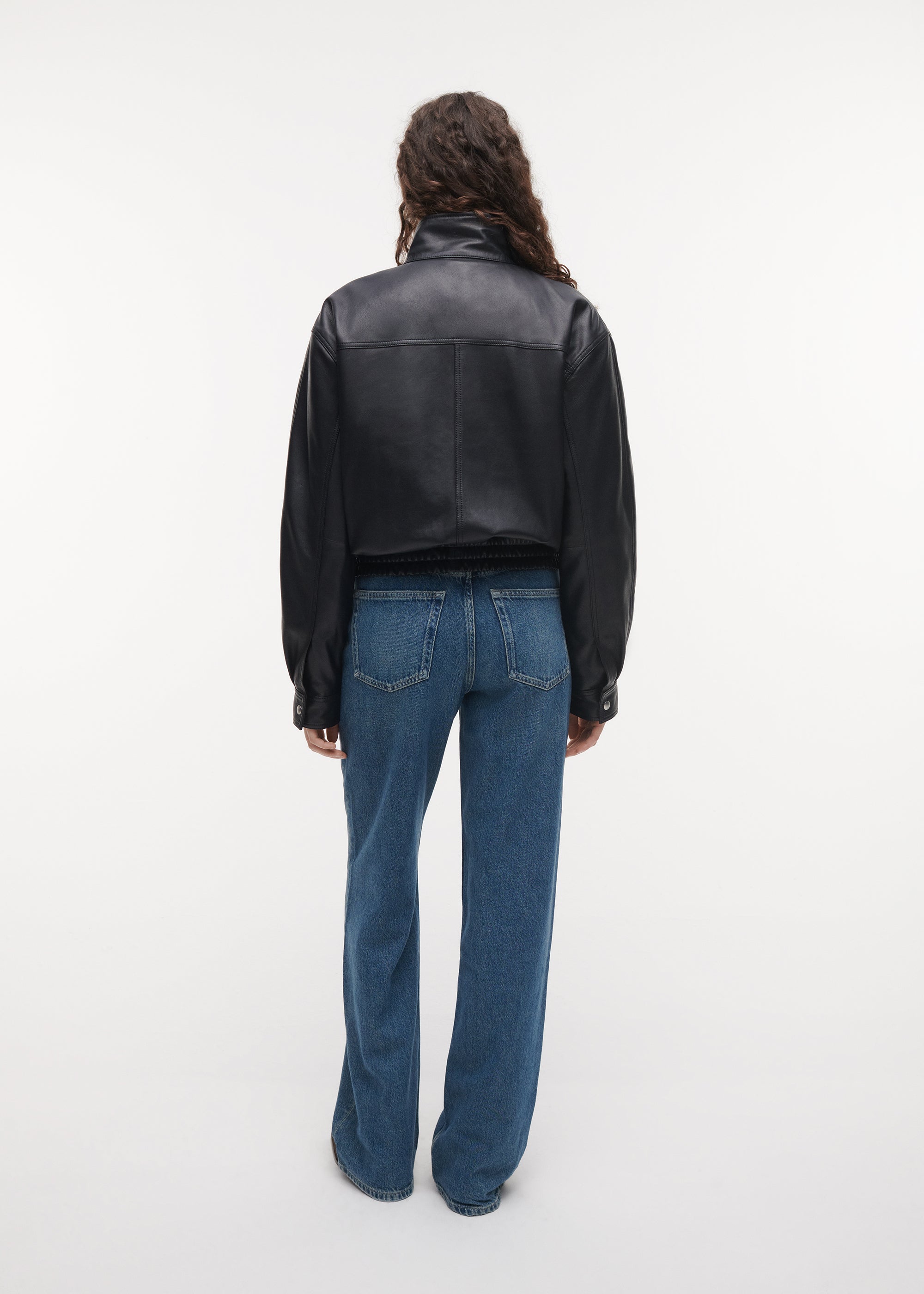 WILLOW Leather Funnel Neck Jacket | Black