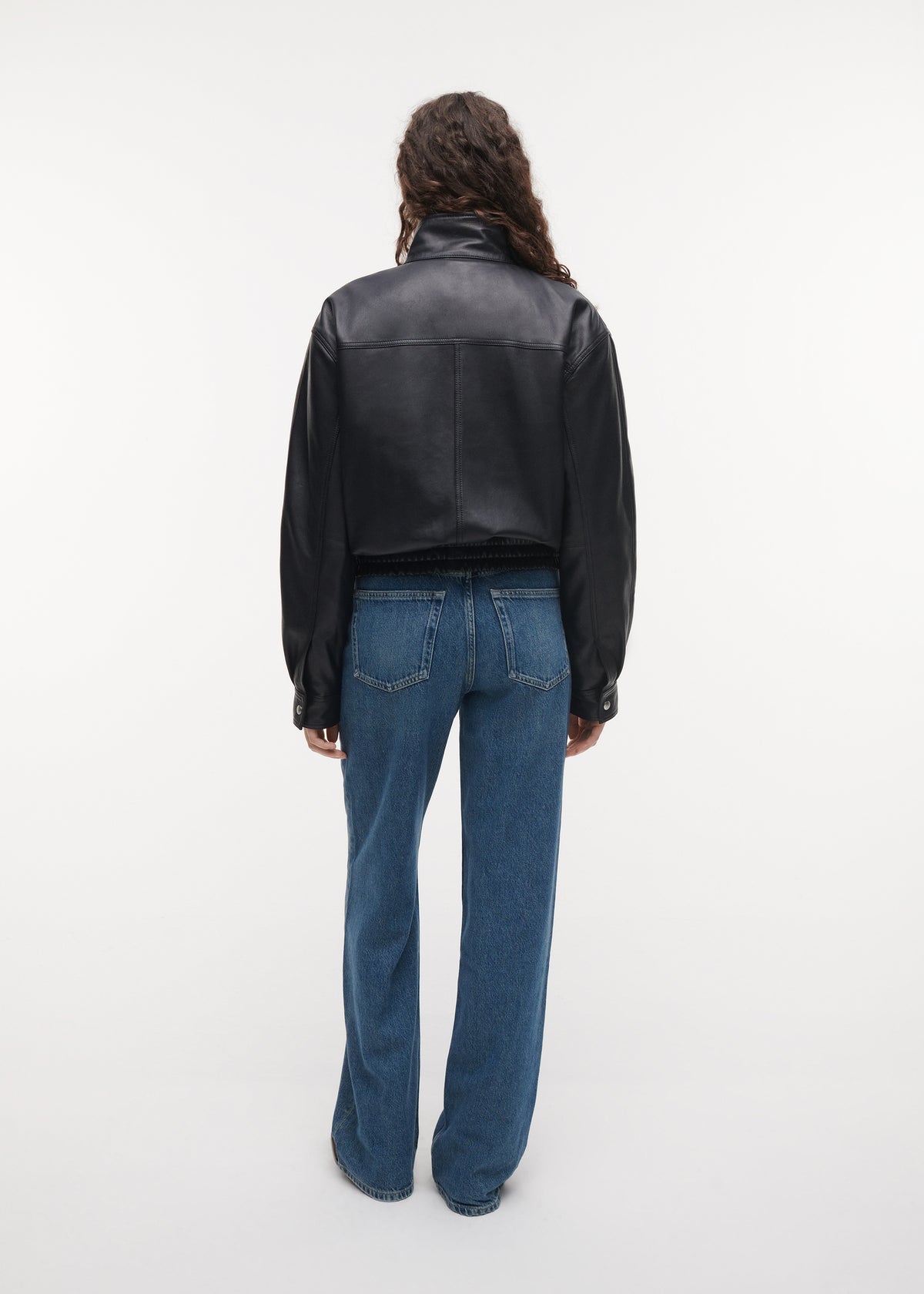 WILLOW Leather Funnel Neck Jacket | Black