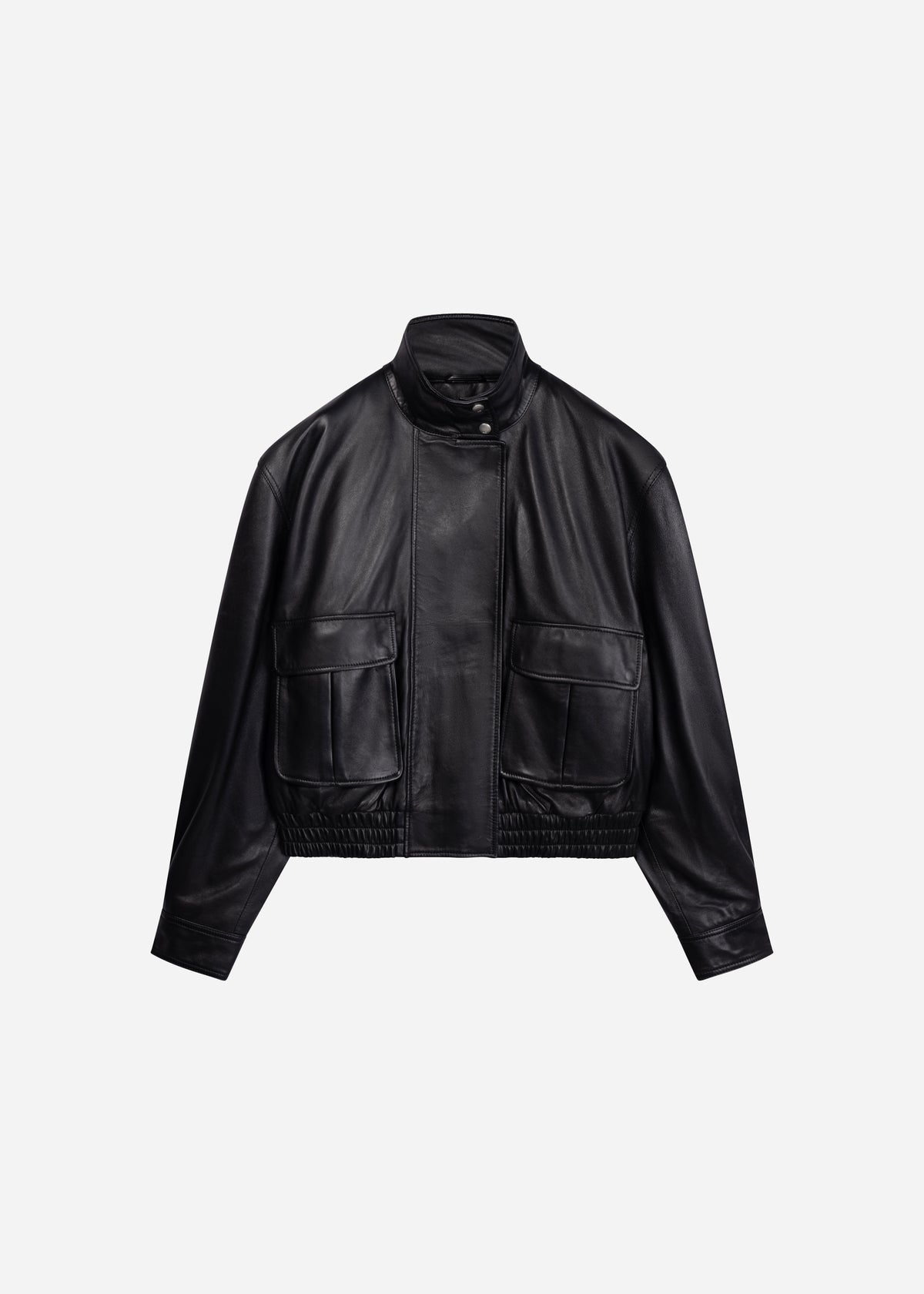 WILLOW Leather Funnel Neck Jacket | Black