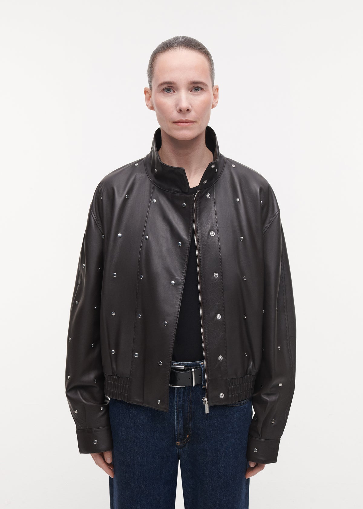 SALMA Studded Leather Jacket | Espresso