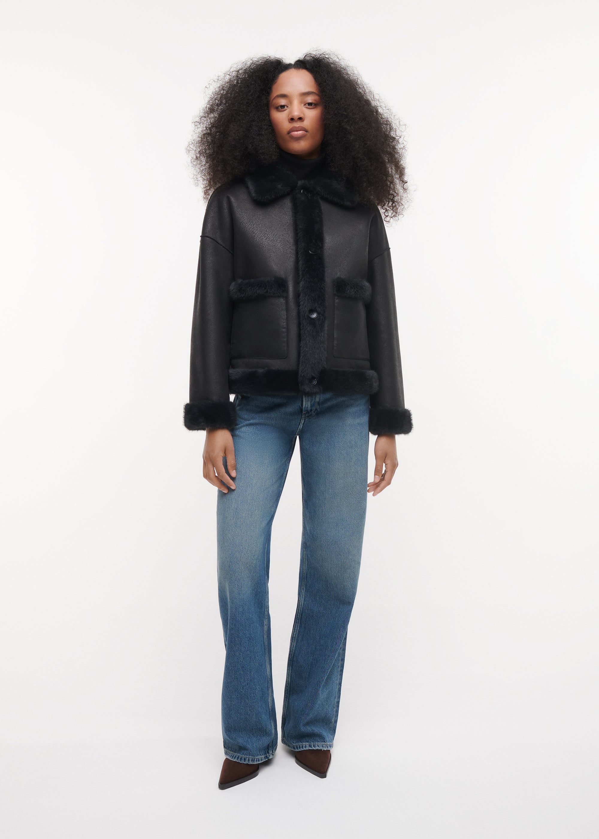 FAJE Reversible Faux Fur Jacket | Dark Grey