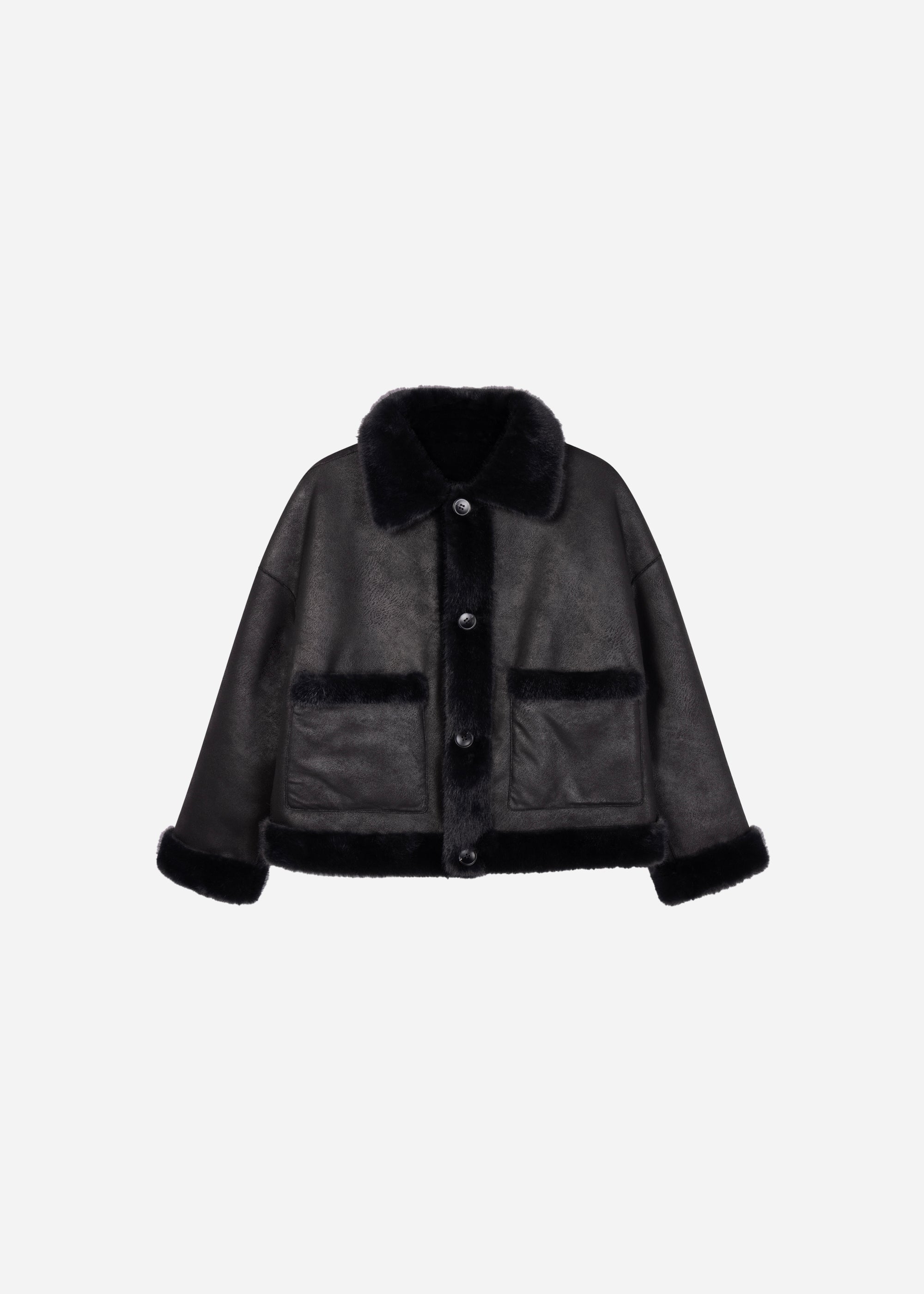FAJE Reversible Faux Fur Jacket | Dark Grey