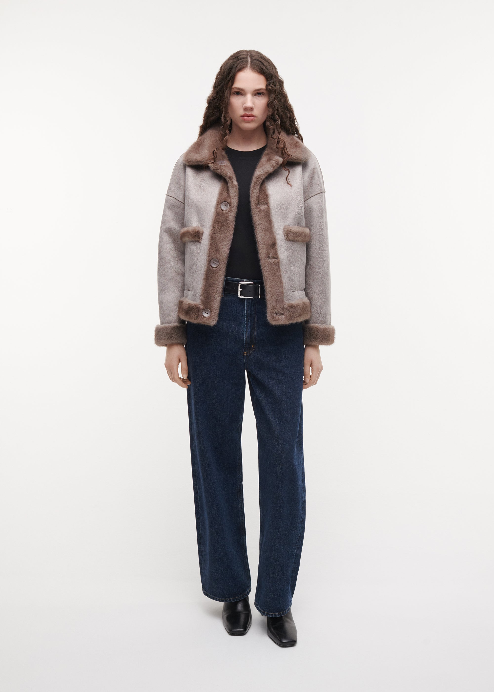 FAJE Reversible Faux Fur Jacket | Pebble