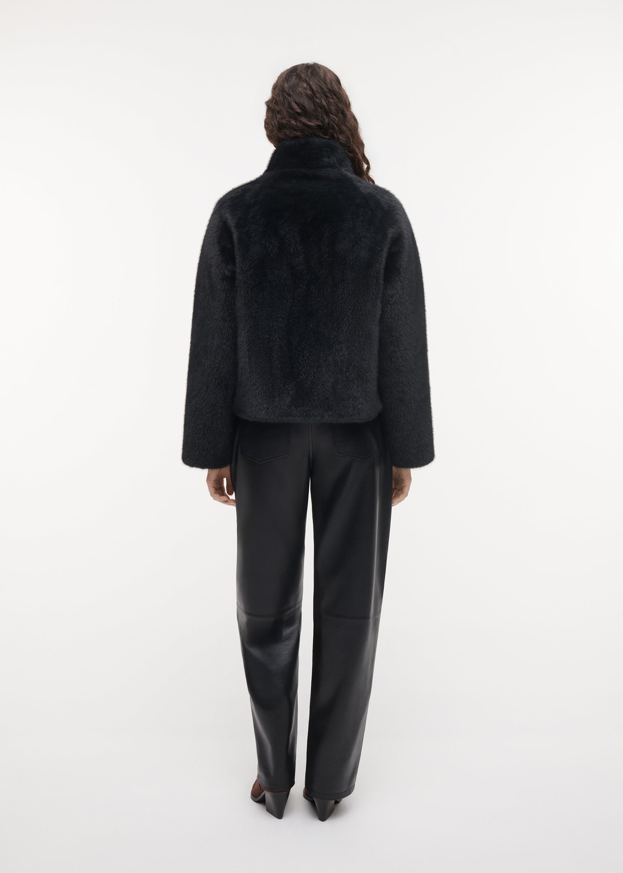 MALLOW Cropped Faux Fur Jacket | Dark Grey