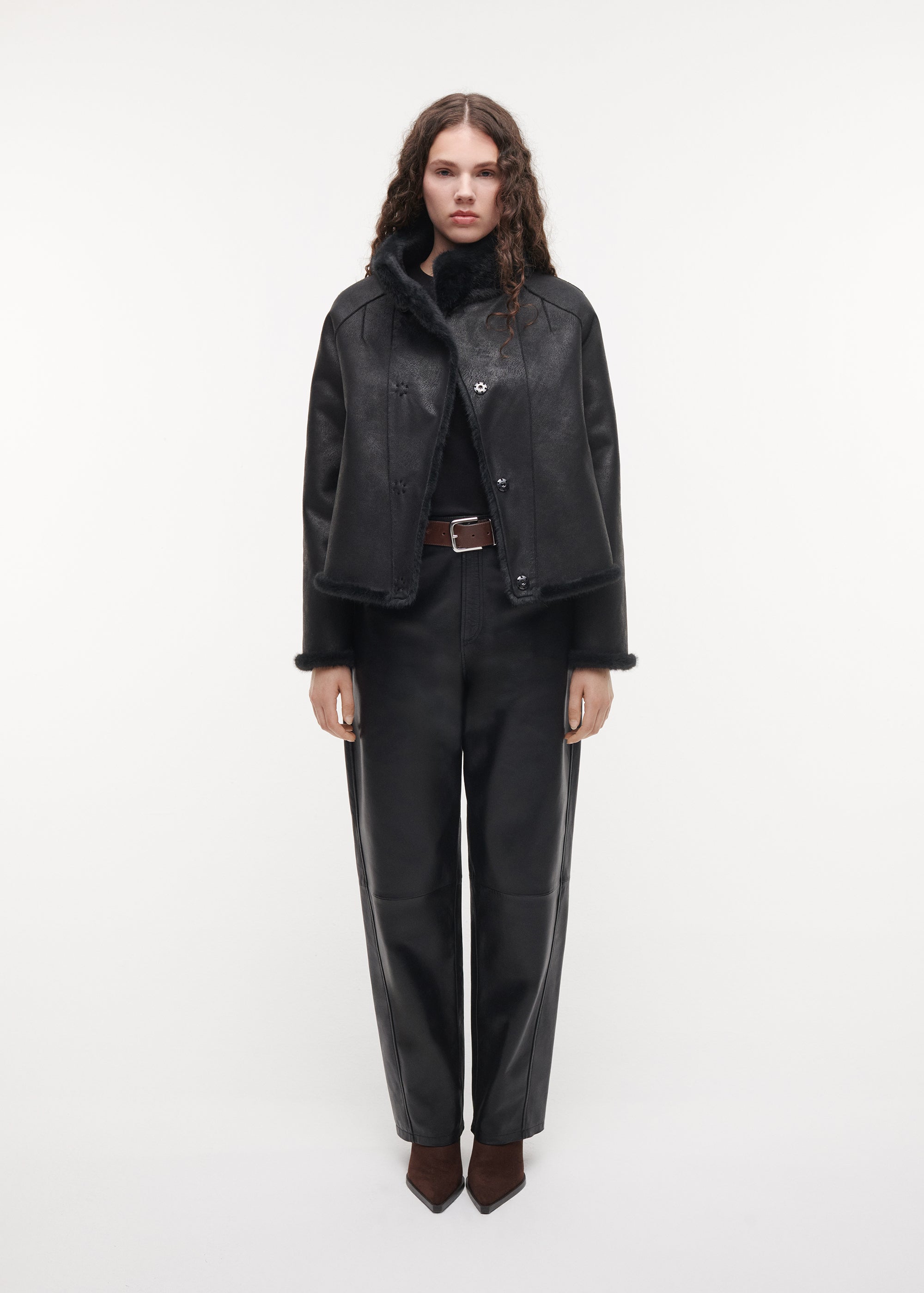 MALLOW Cropped Faux Fur Jacket | Dark Grey