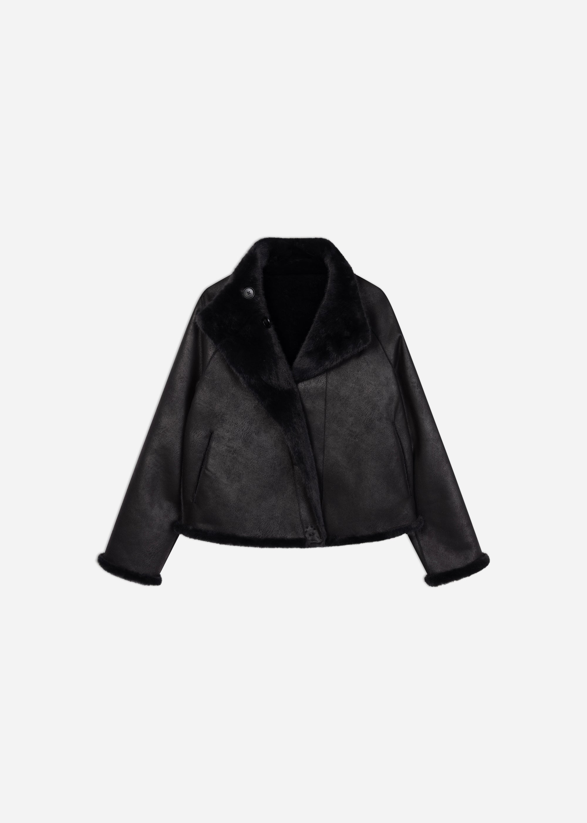 MALLOW Cropped Faux Fur Jacket | Dark Grey