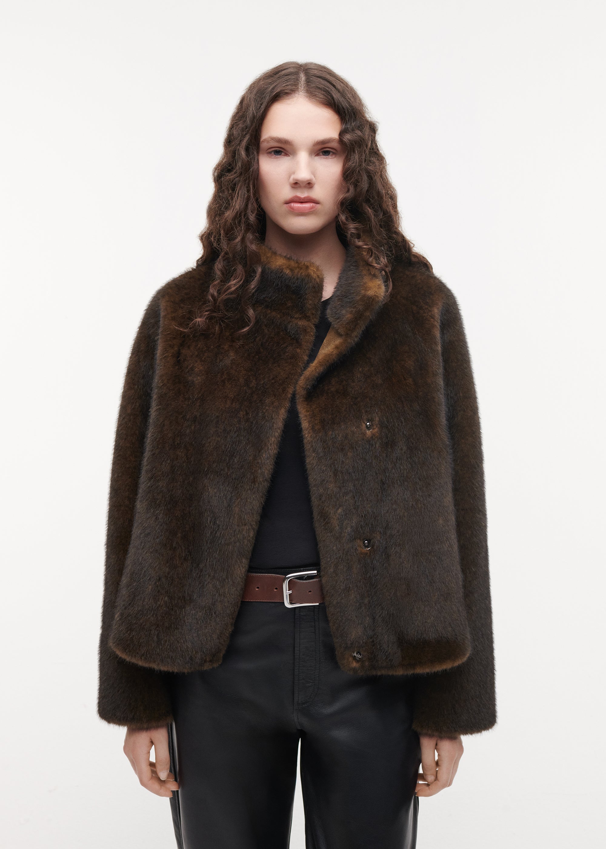MALLOW Cropped Faux Fur Jacket | Olive