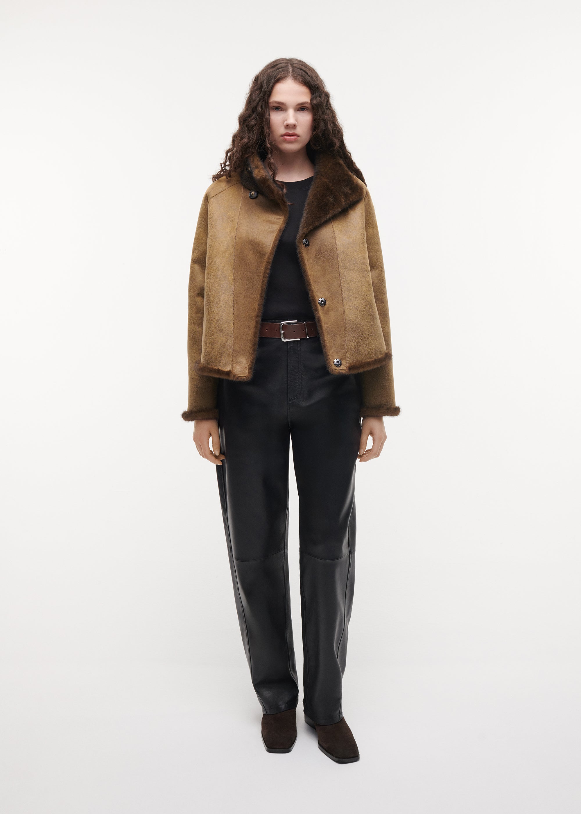 MALLOW Cropped Faux Fur Jacket | Olive