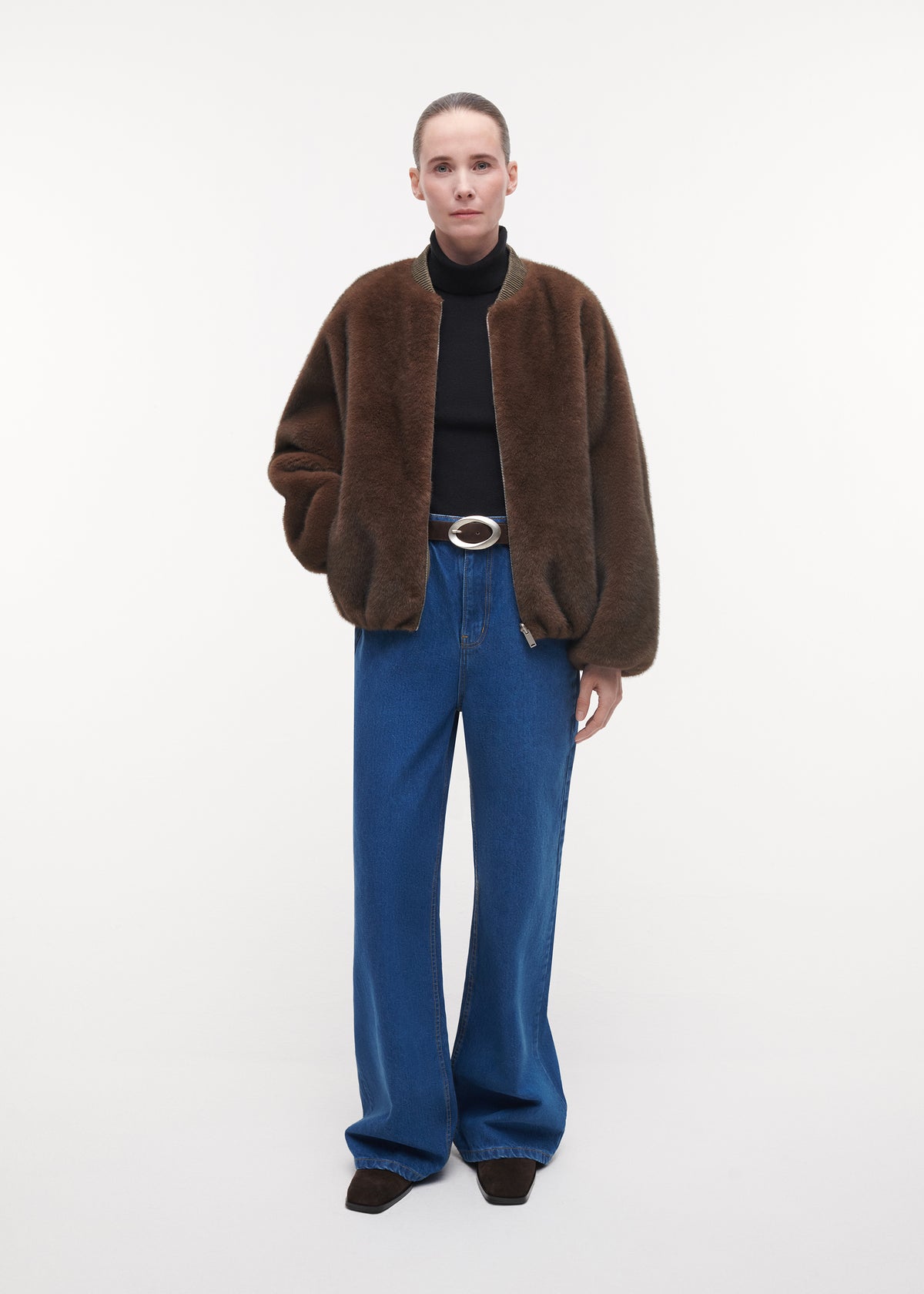 ETTA Faux Fur Bomber Jacket | Choco