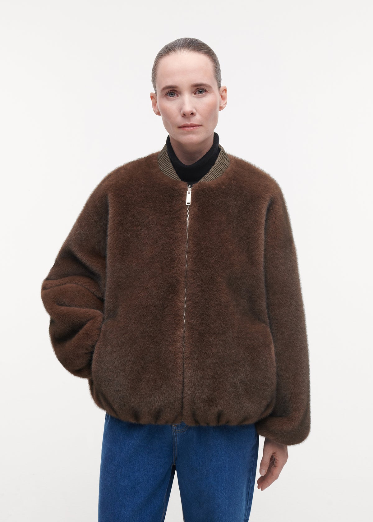 ETTA Faux Fur Bomber Jacket | Choco