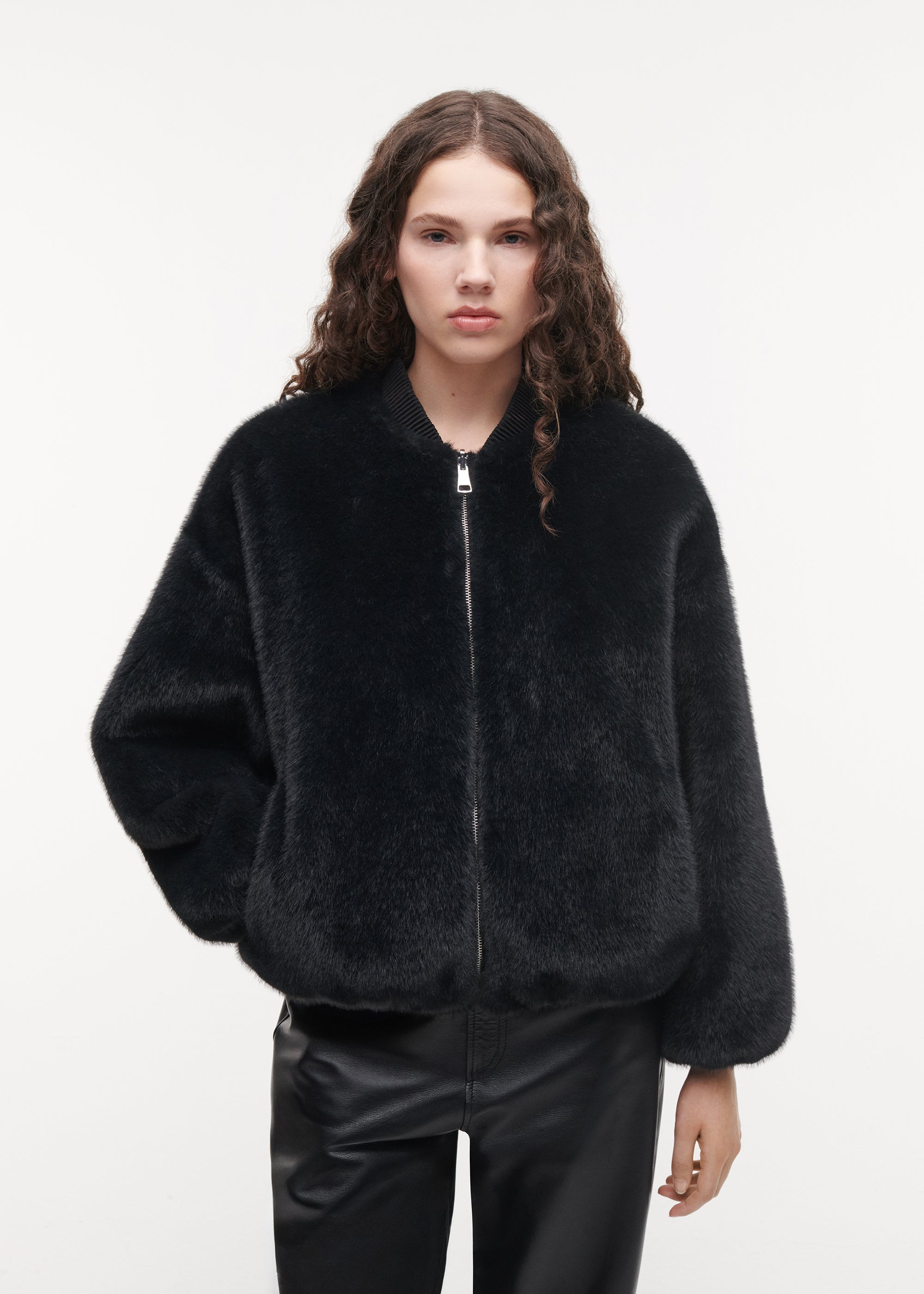 ETTA Faux Fur Bomber Jacket | Dark Grey
