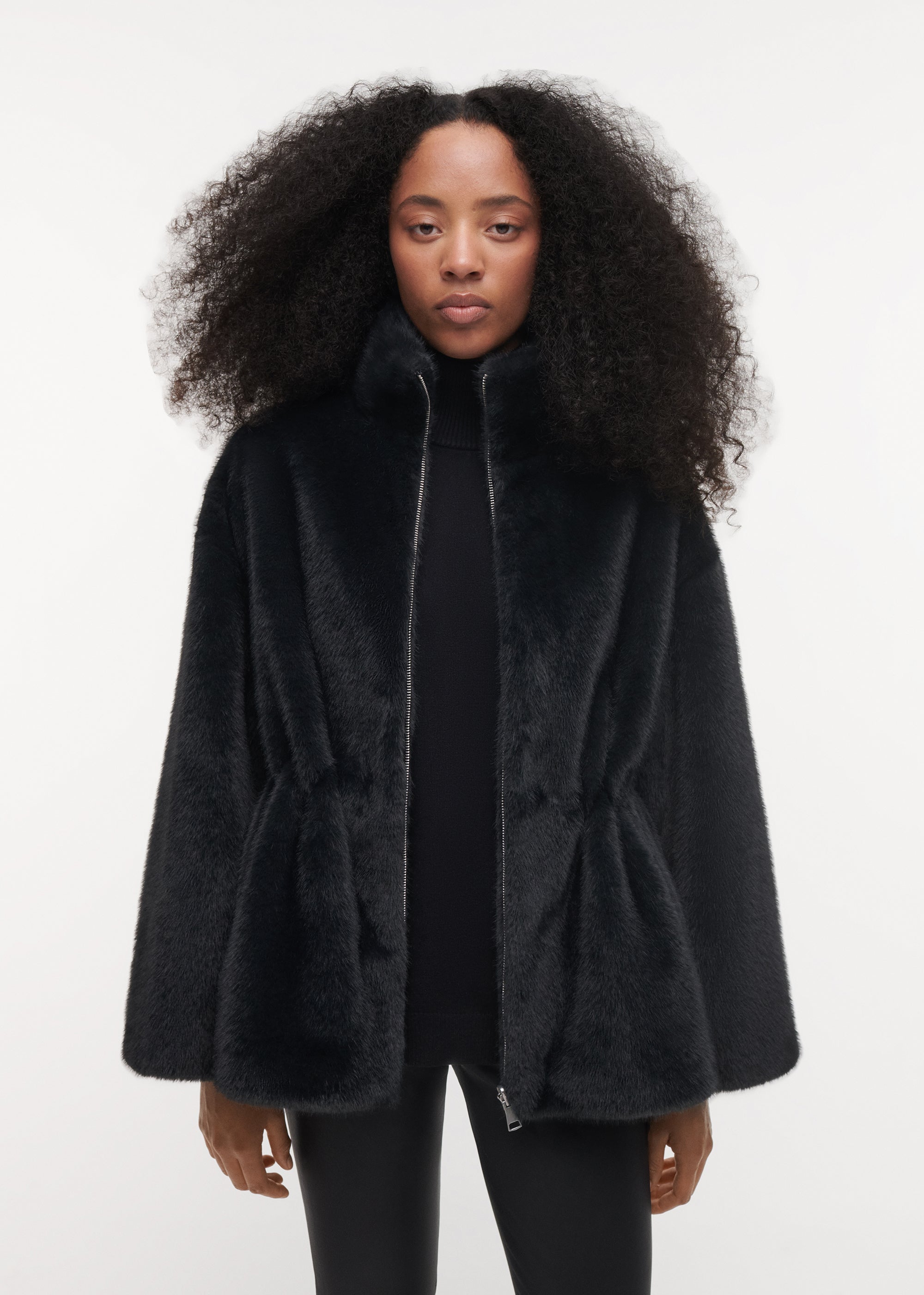 FRANKIE Cinched-Waist Faux fur Jacket | Dark Grey