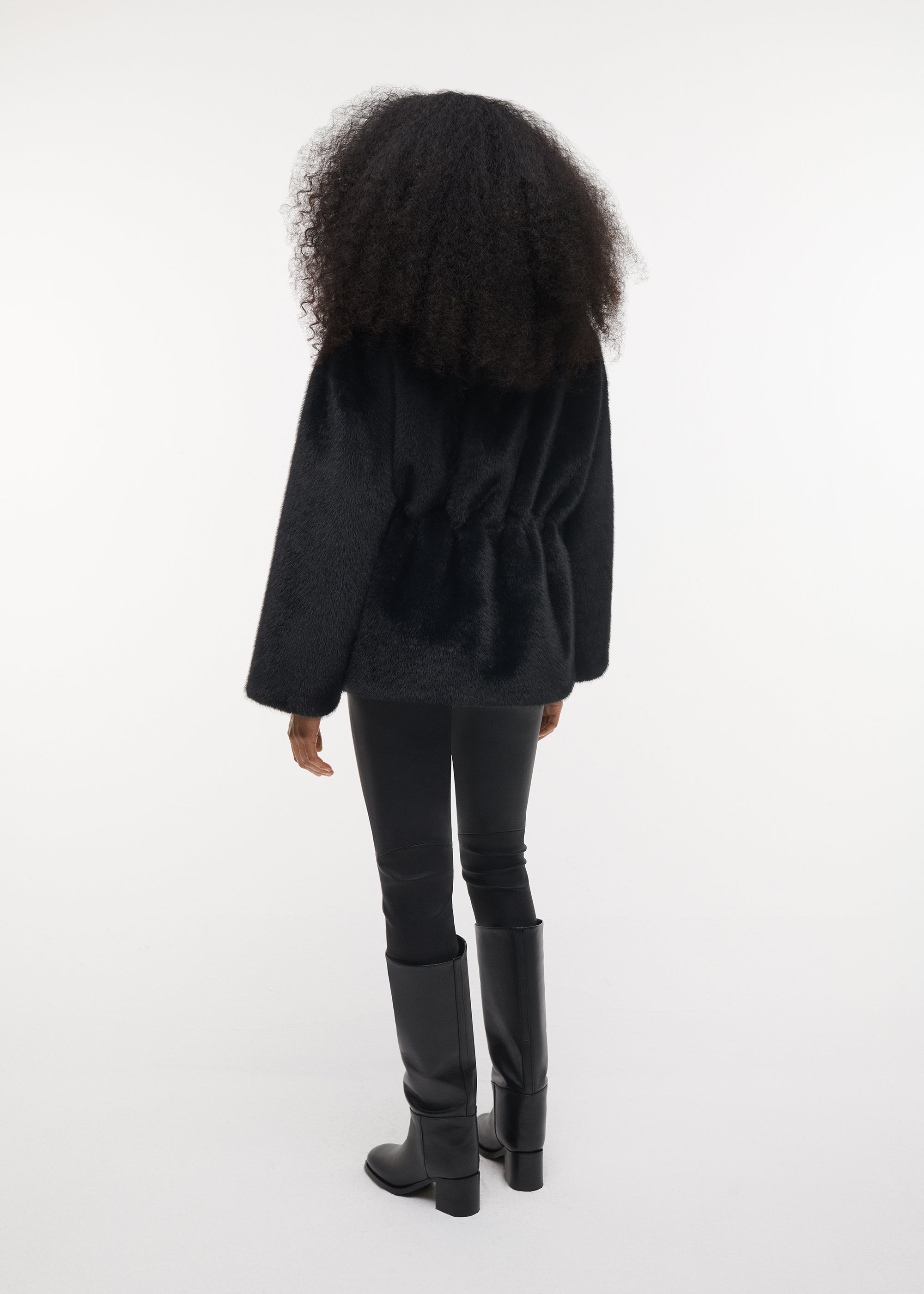 FRANKIE Cinched-Waist Faux fur Jacket | Dark Grey