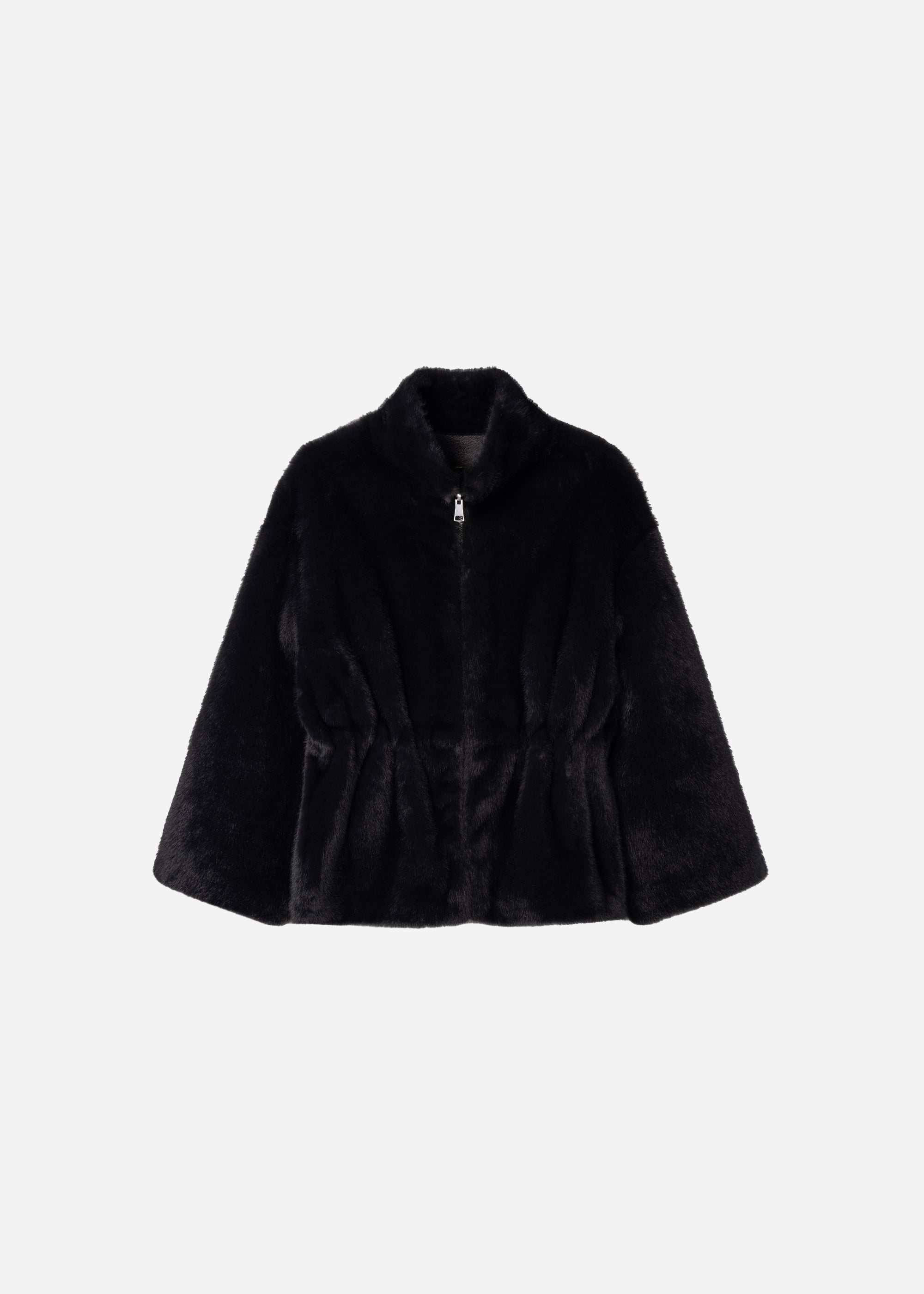 FRANKIE Cinched-Waist Faux fur Jacket | Dark Grey