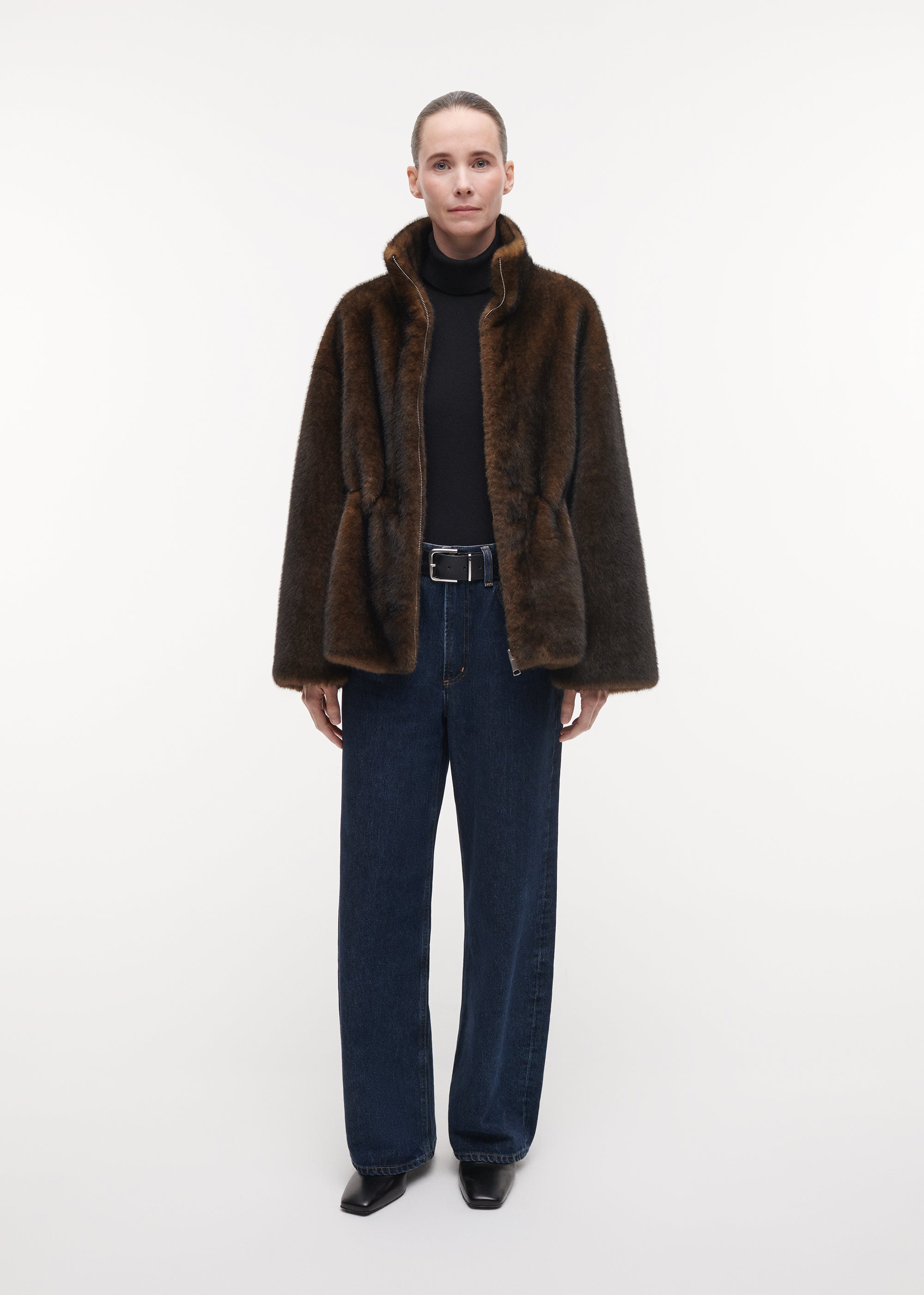 FRANKIE Cinched-Waist Faux fur Jacket | Olive