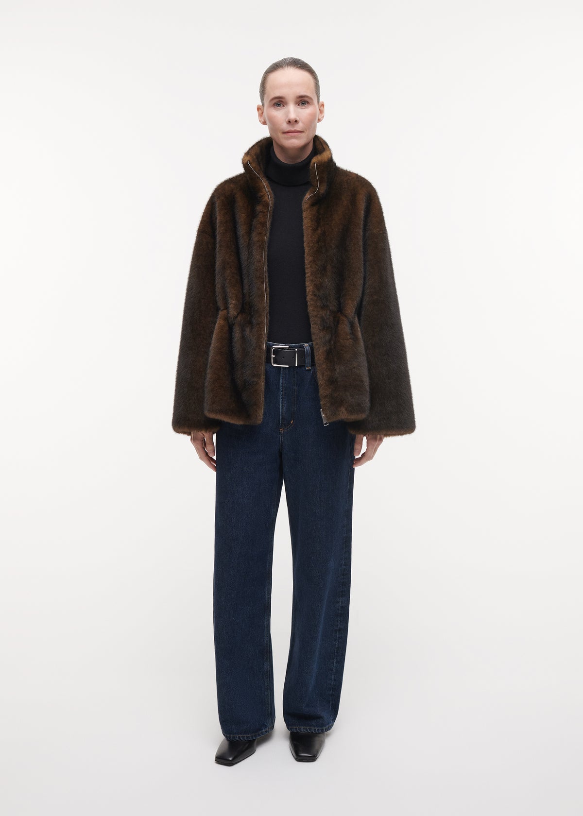 FRANKIE Cinched-Waist Faux fur Jacket | Olive