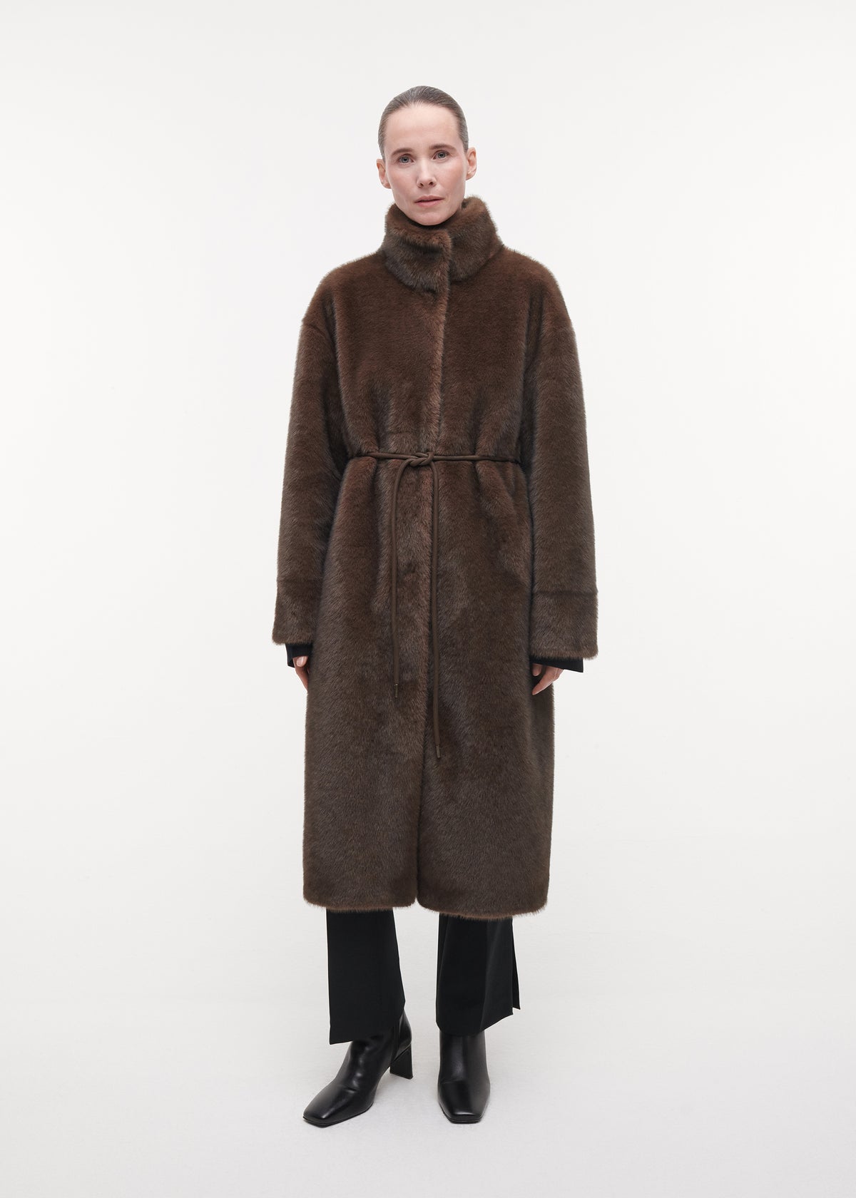 FREJA Long Faux Fur Coat | Choco