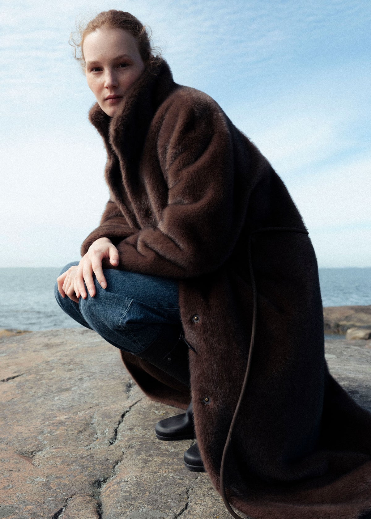 FREJA Long Faux Fur Coat | Choco