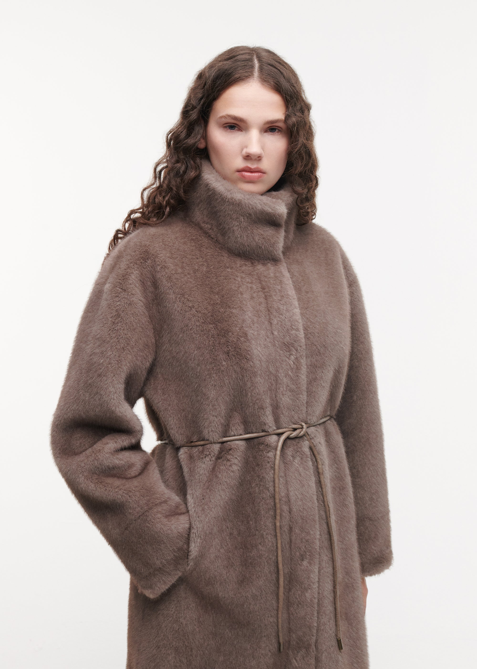 FREJA Long Faux Fur Coat | Pebble