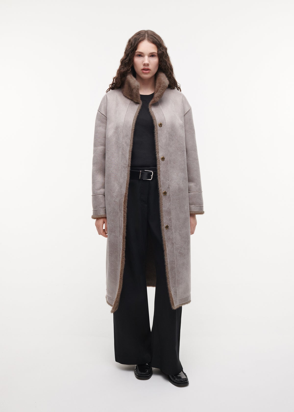 FREJA Long Faux Fur Coat | Pebble
