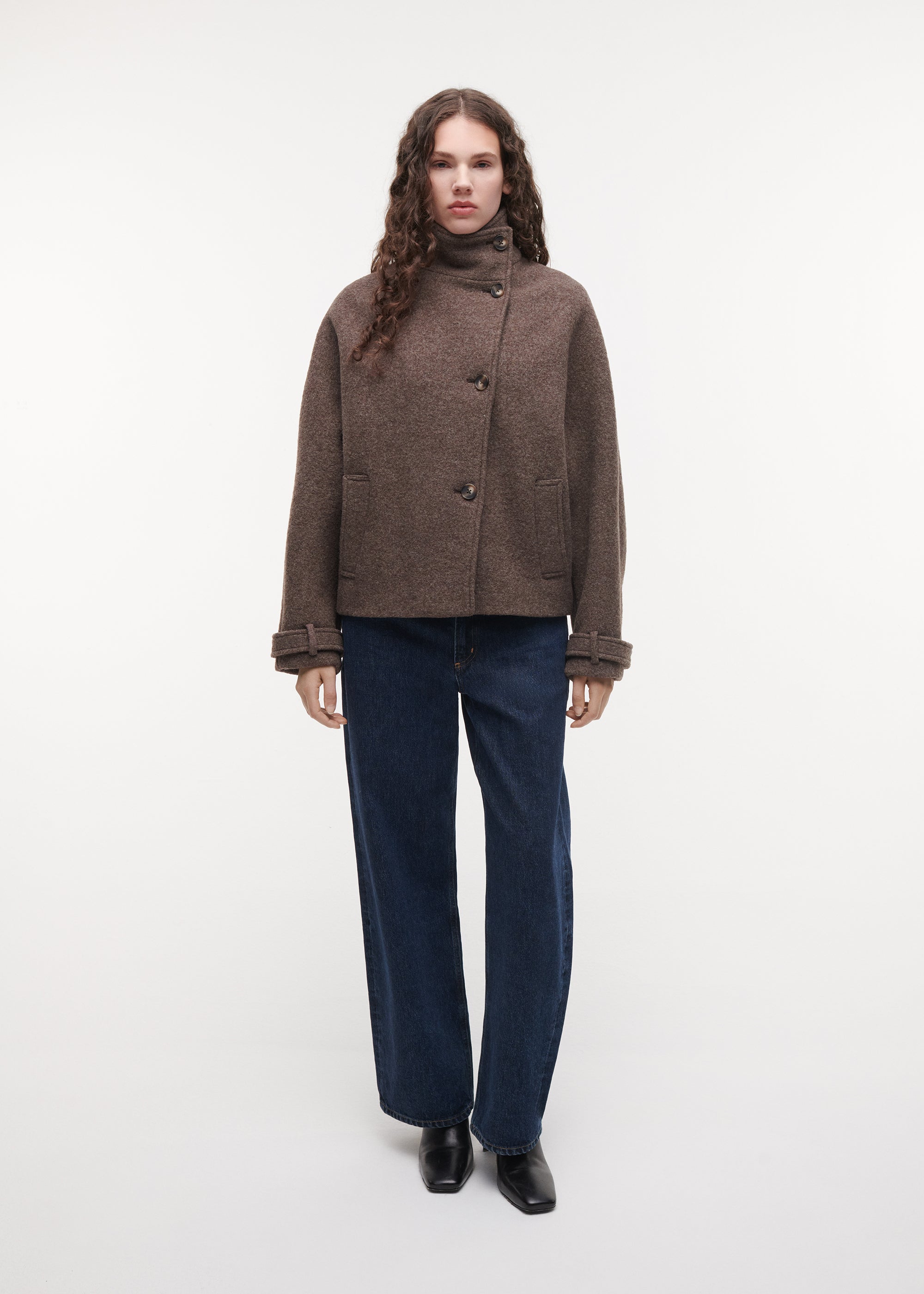 KAE Funnel Neck Wool Jacket | Pebble