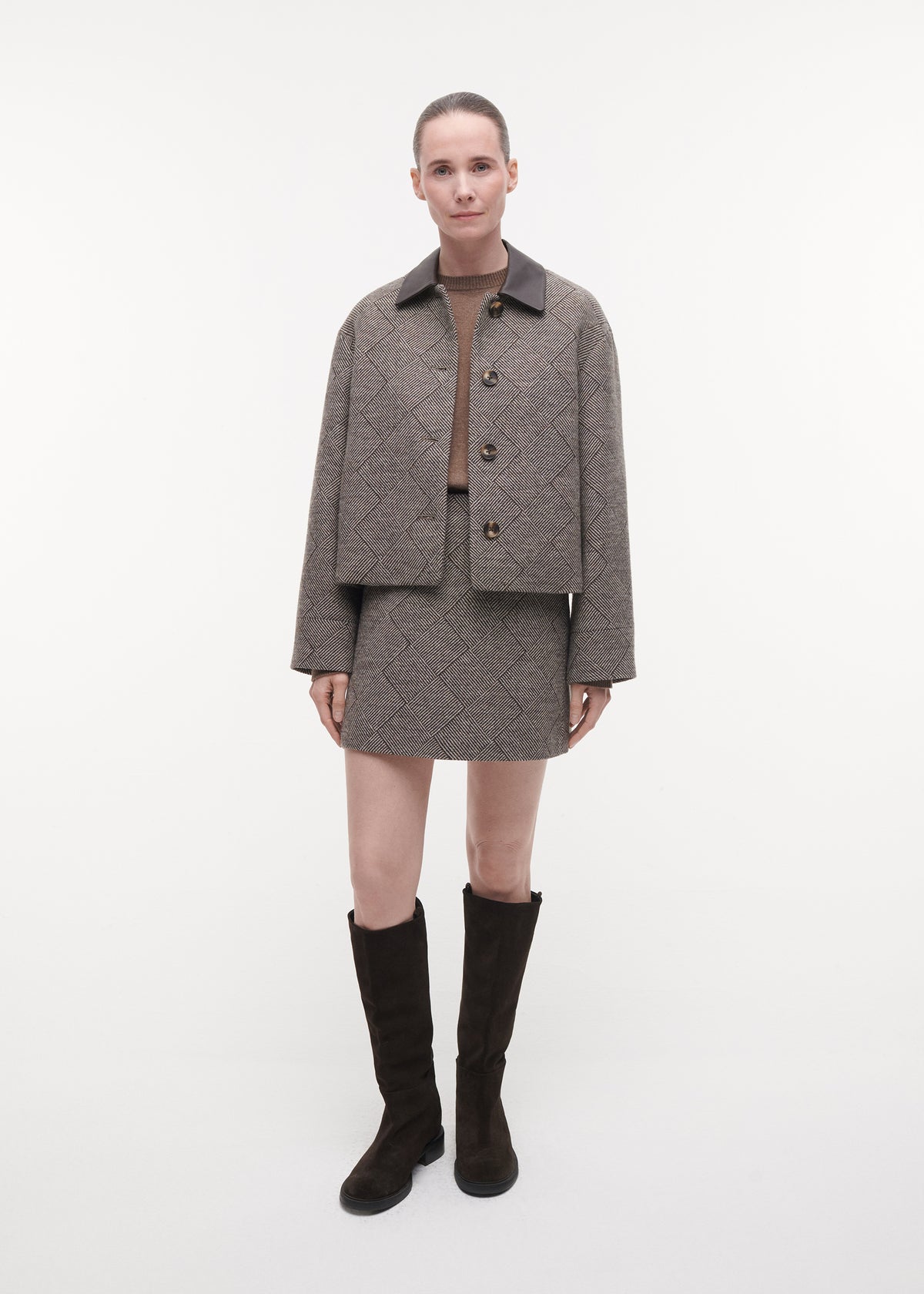 NICOLINA Tweed Wool Jacket | Dark Brown Print