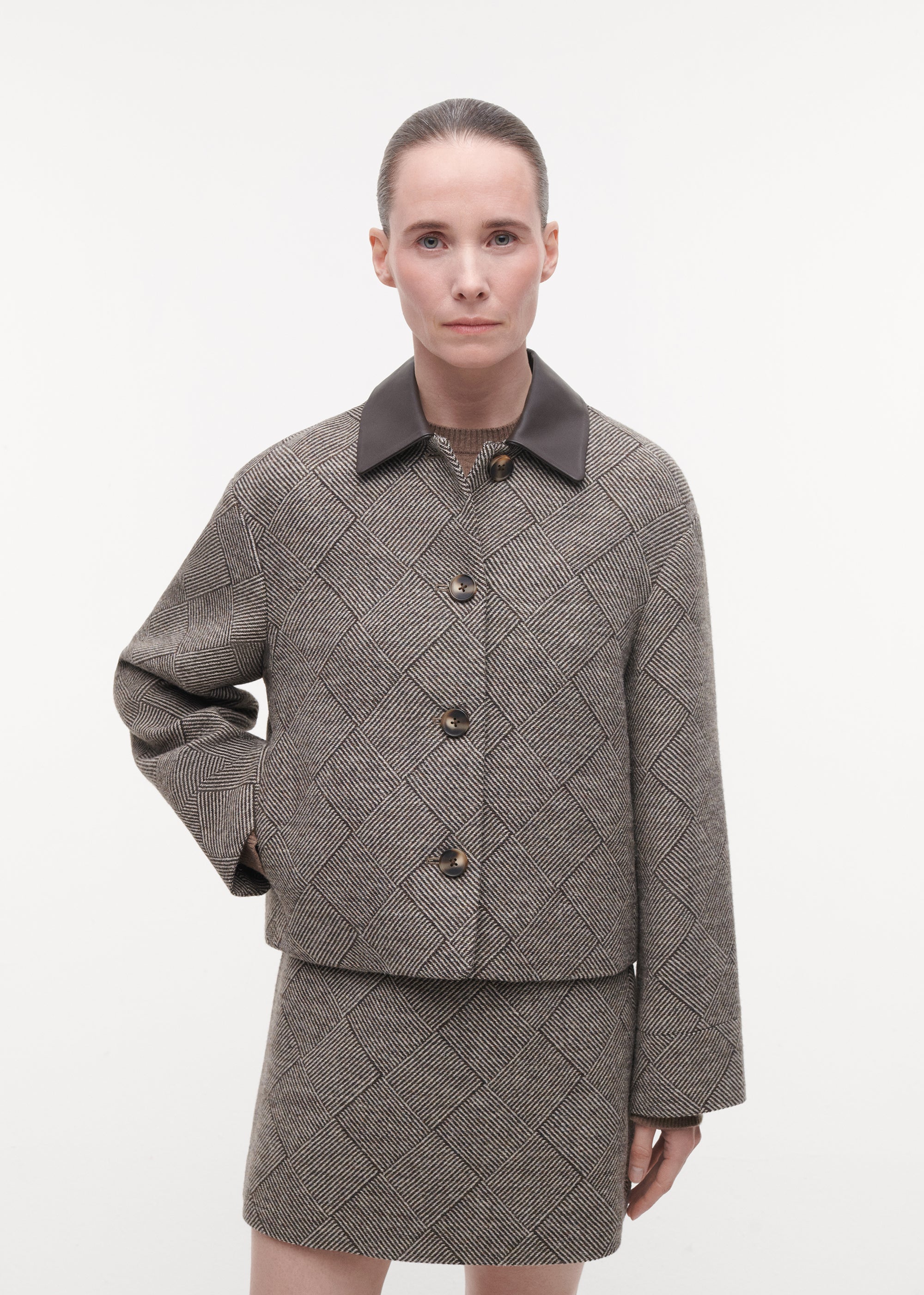 NICOLINA Tweed Wool Jacket | Dark Brown Print