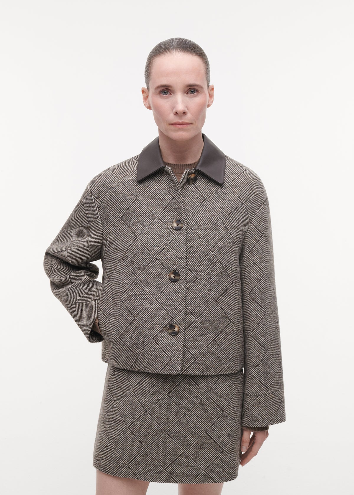 NICOLINA Tweed Wool Jacket | Dark Brown Print