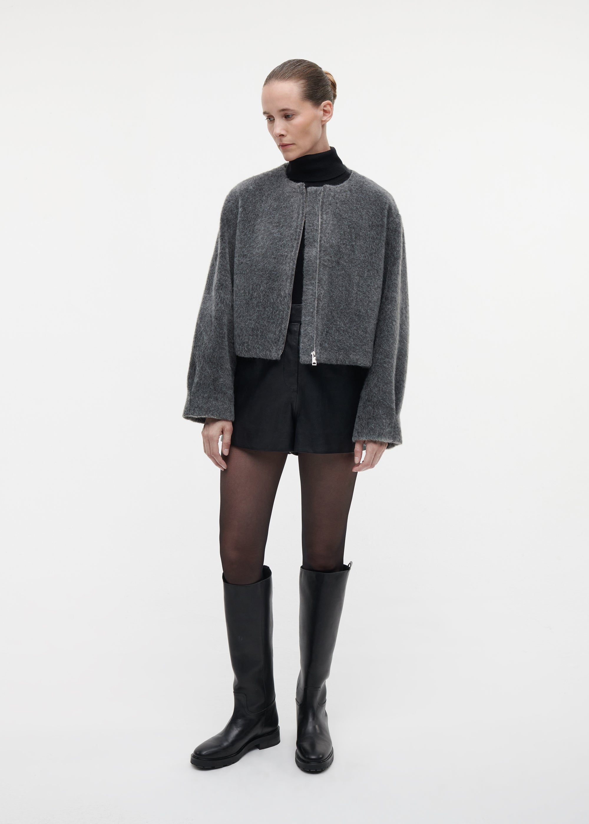 CELESTE Faux Mohair Bomber Jacket