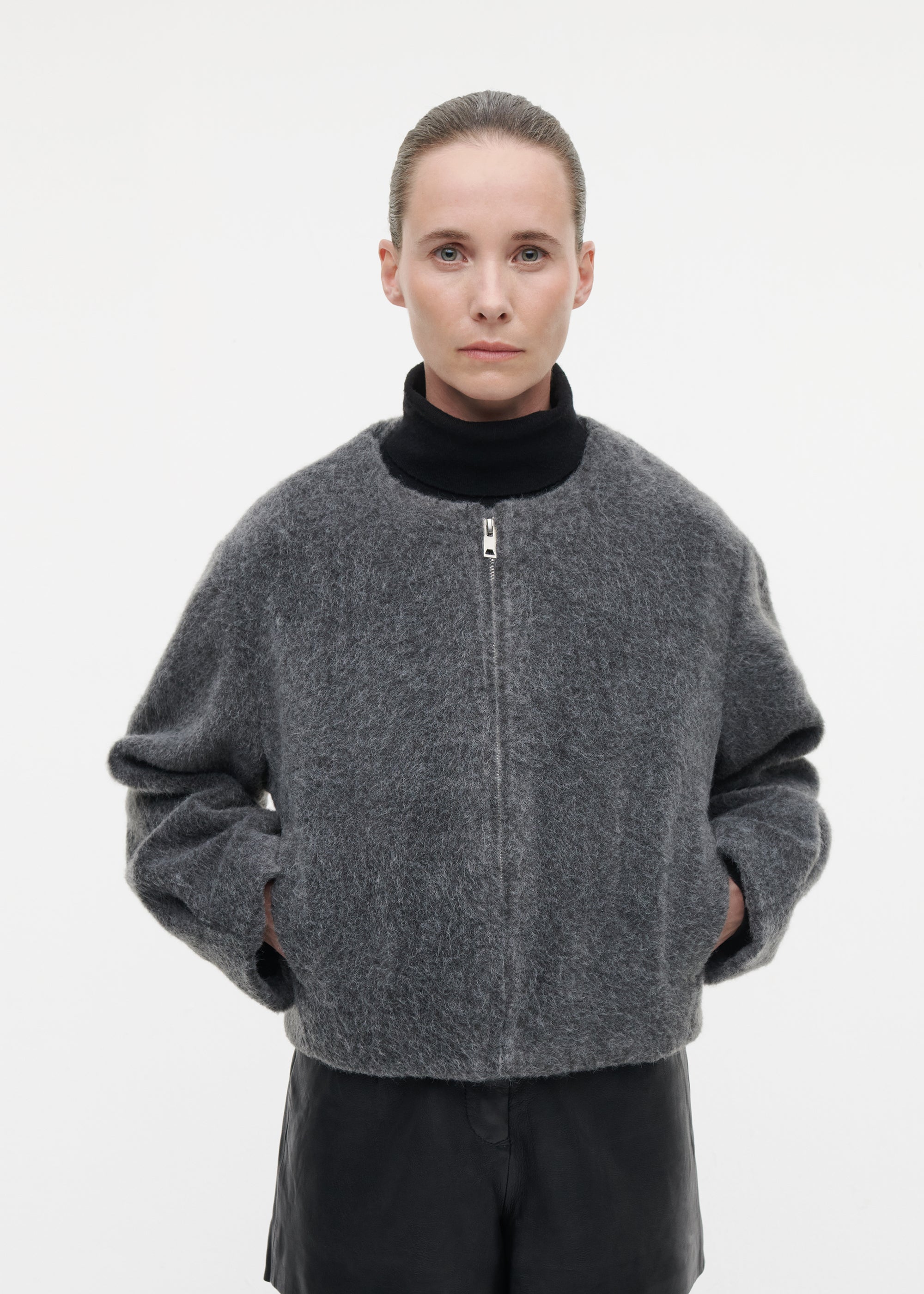 CELESTE Faux Mohair Bomber Jacket