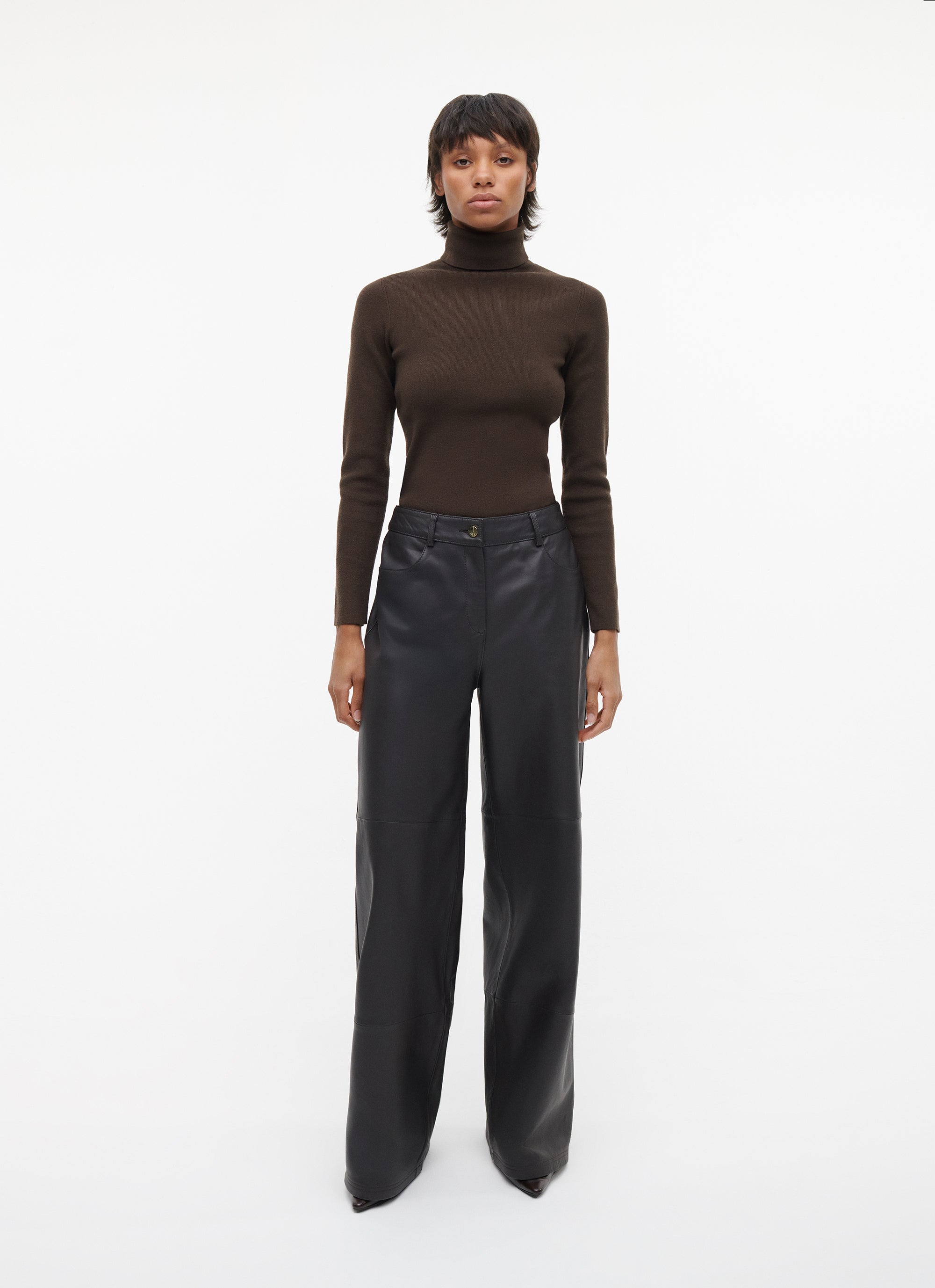 TESS Leather Wide Leg Trousers