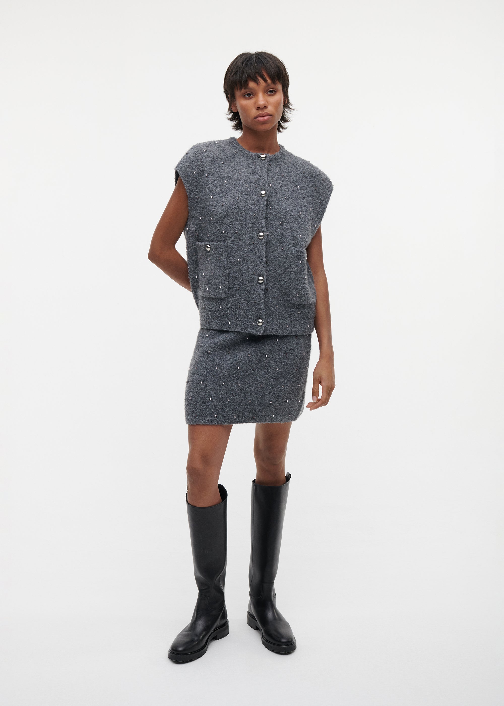 IDONY Knitted Bouclé Gilet