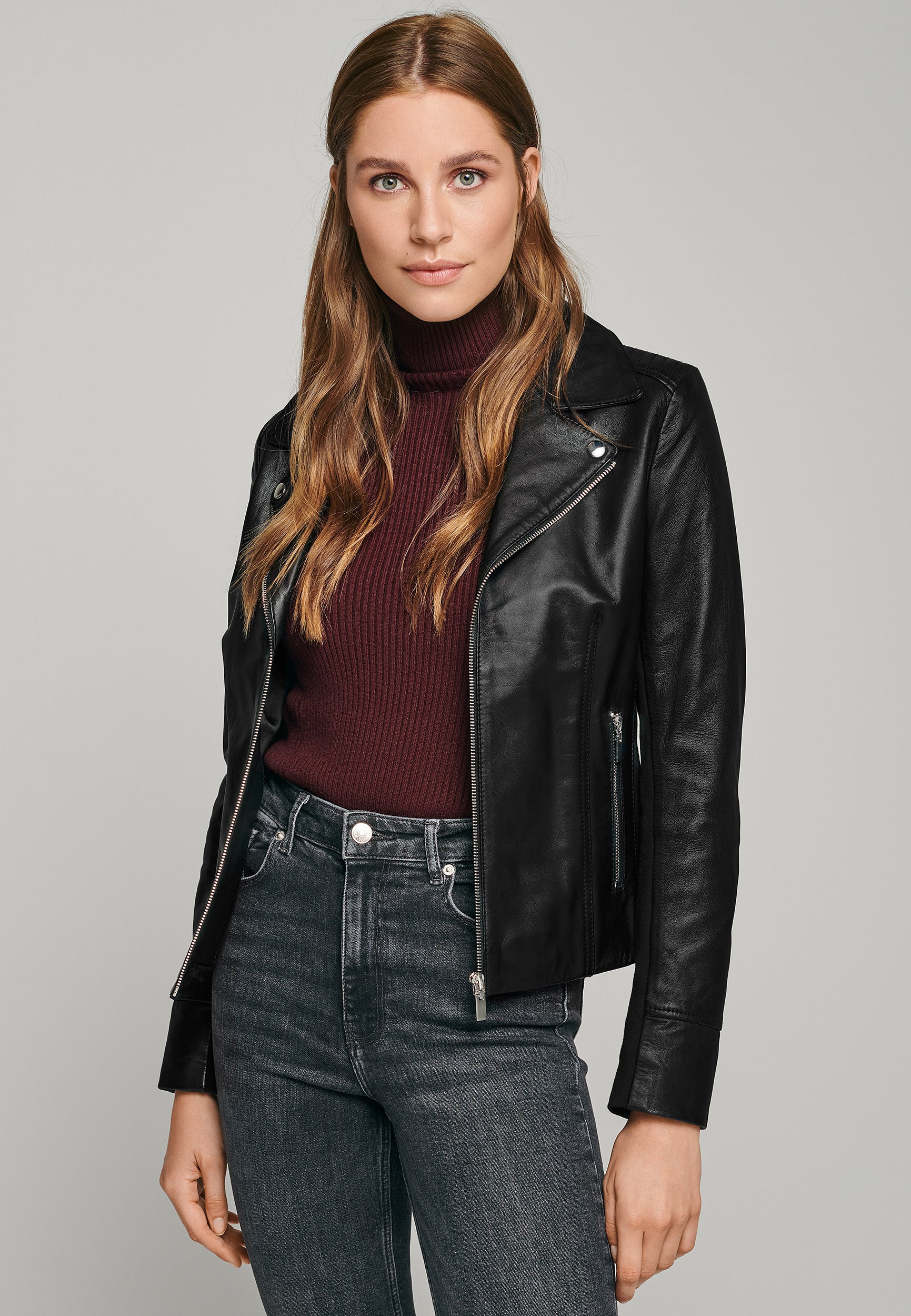 Black leather store moto jacket