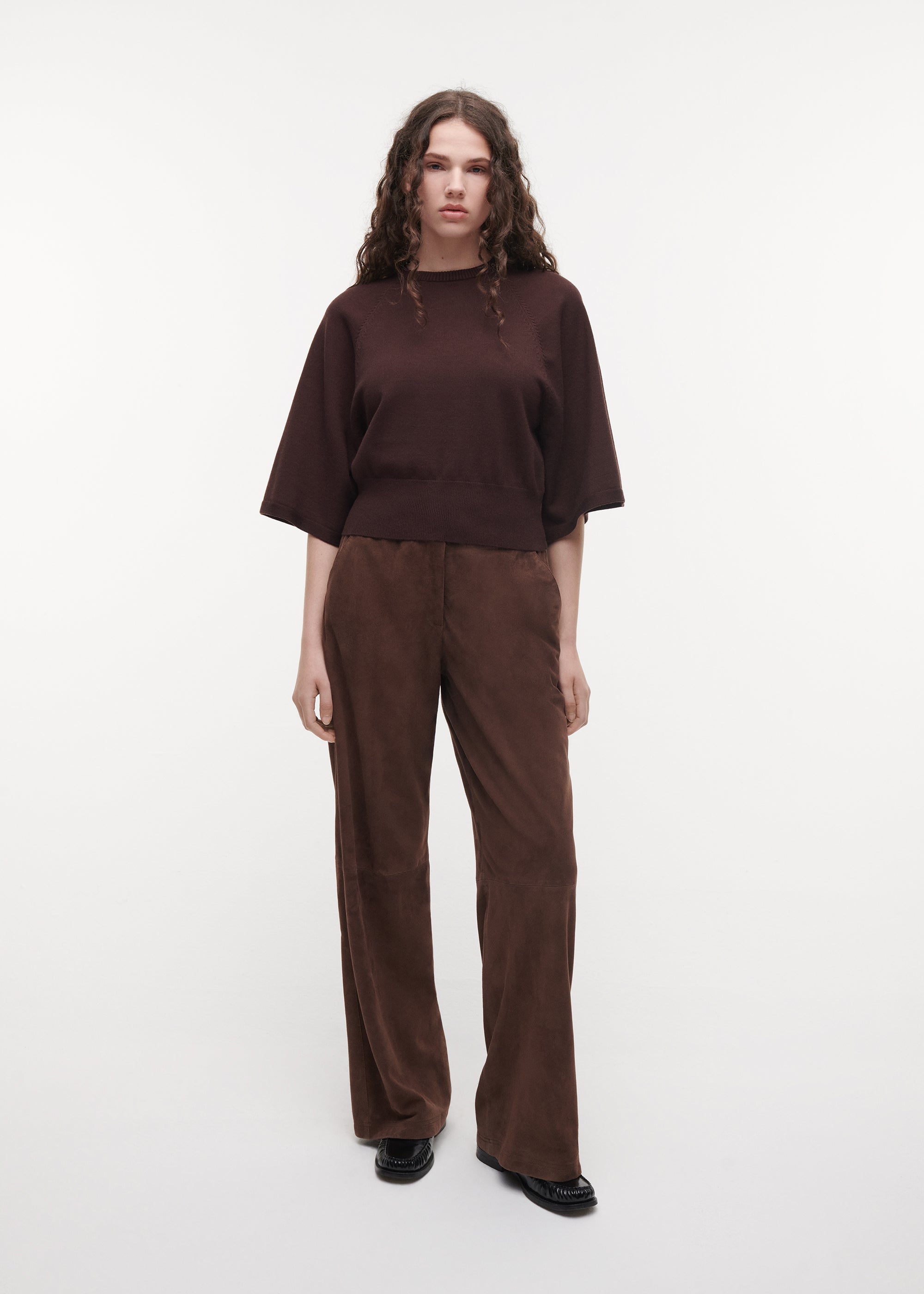 DAVINA Suede Straight Leg Trouser | Cacao