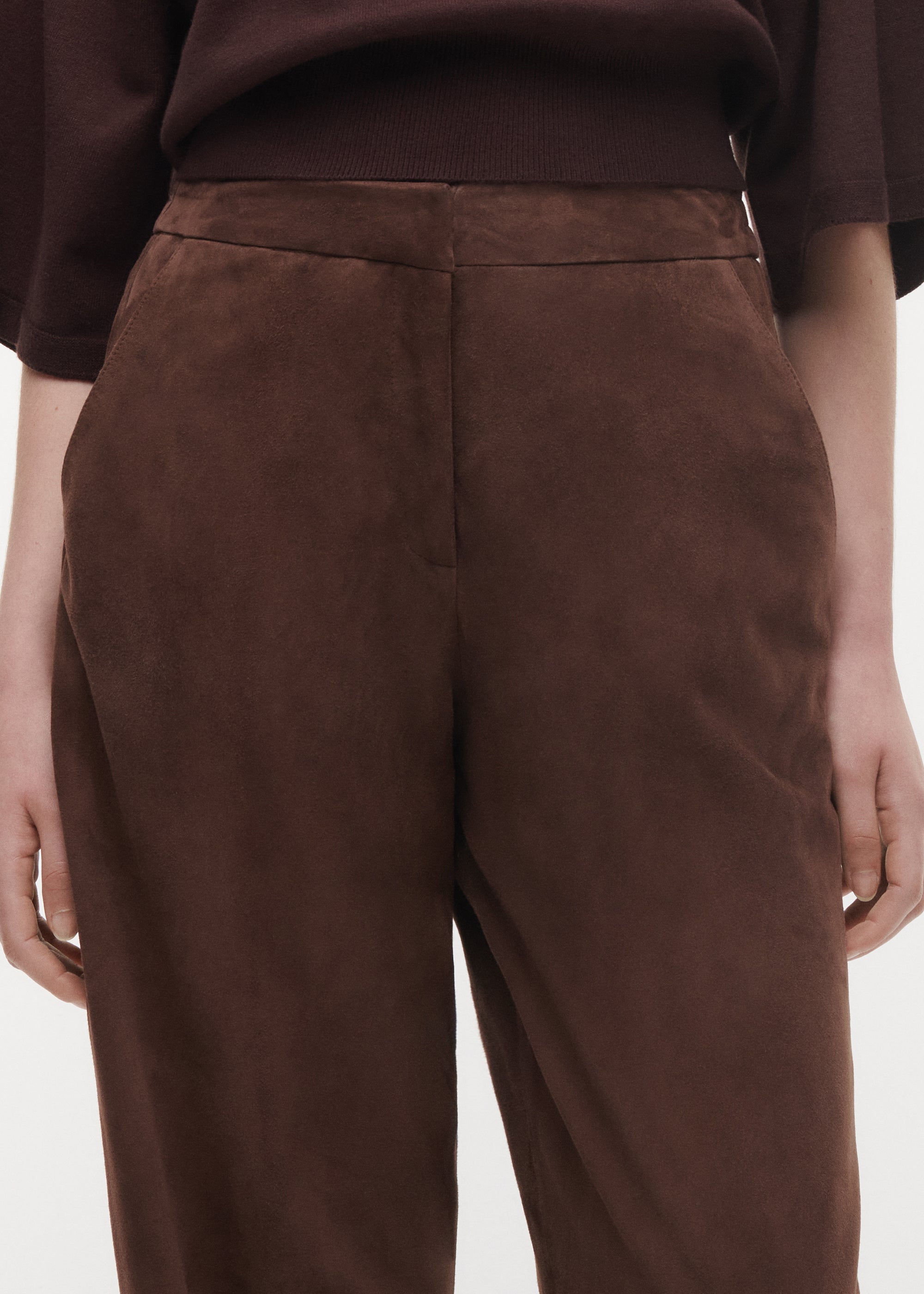 DAVINA Suede Straight Leg Trouser | Cacao
