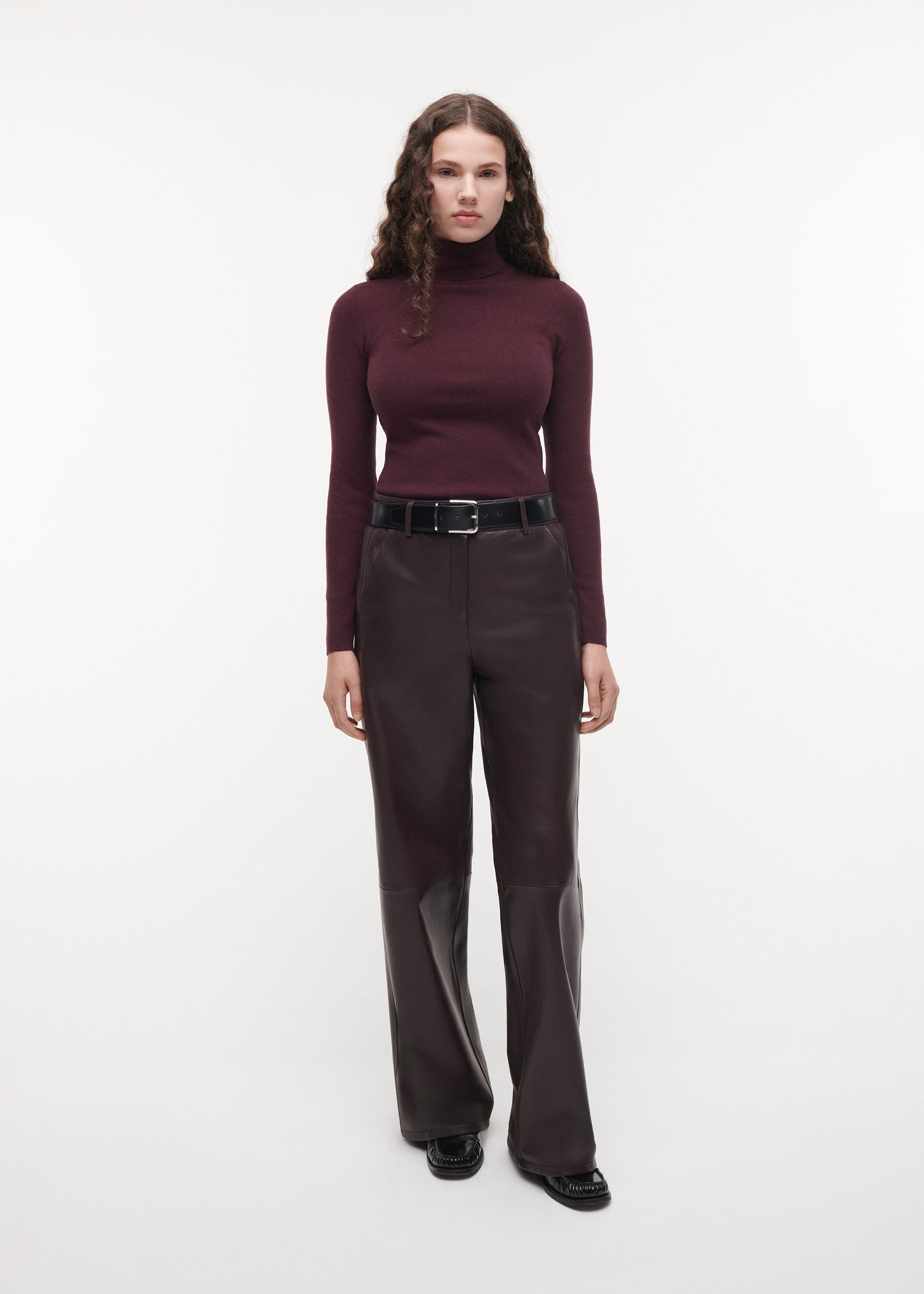 DAVINA Leather Straight Trousers | Shiraz