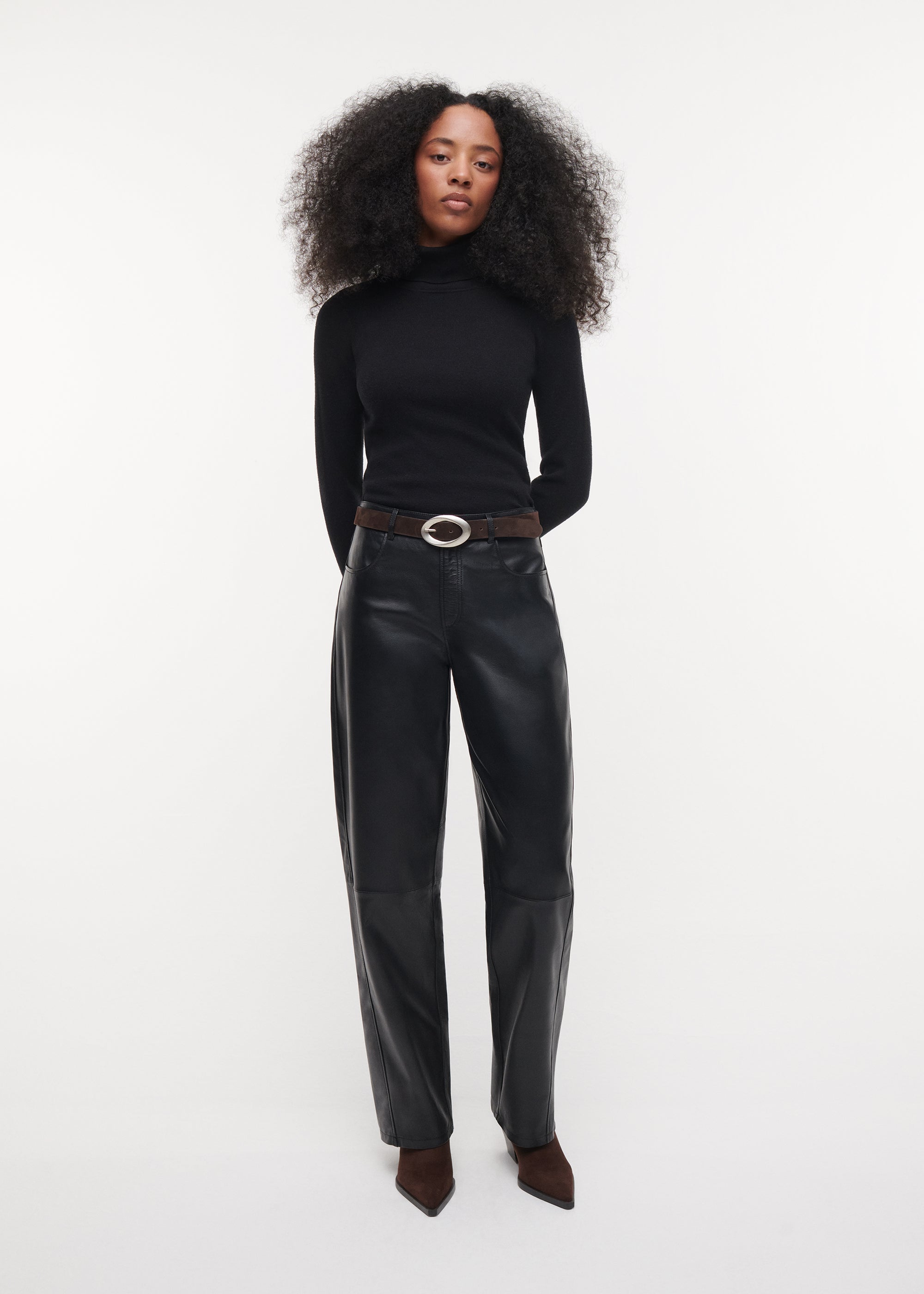 AILA Leather Barrel Trousers | Black