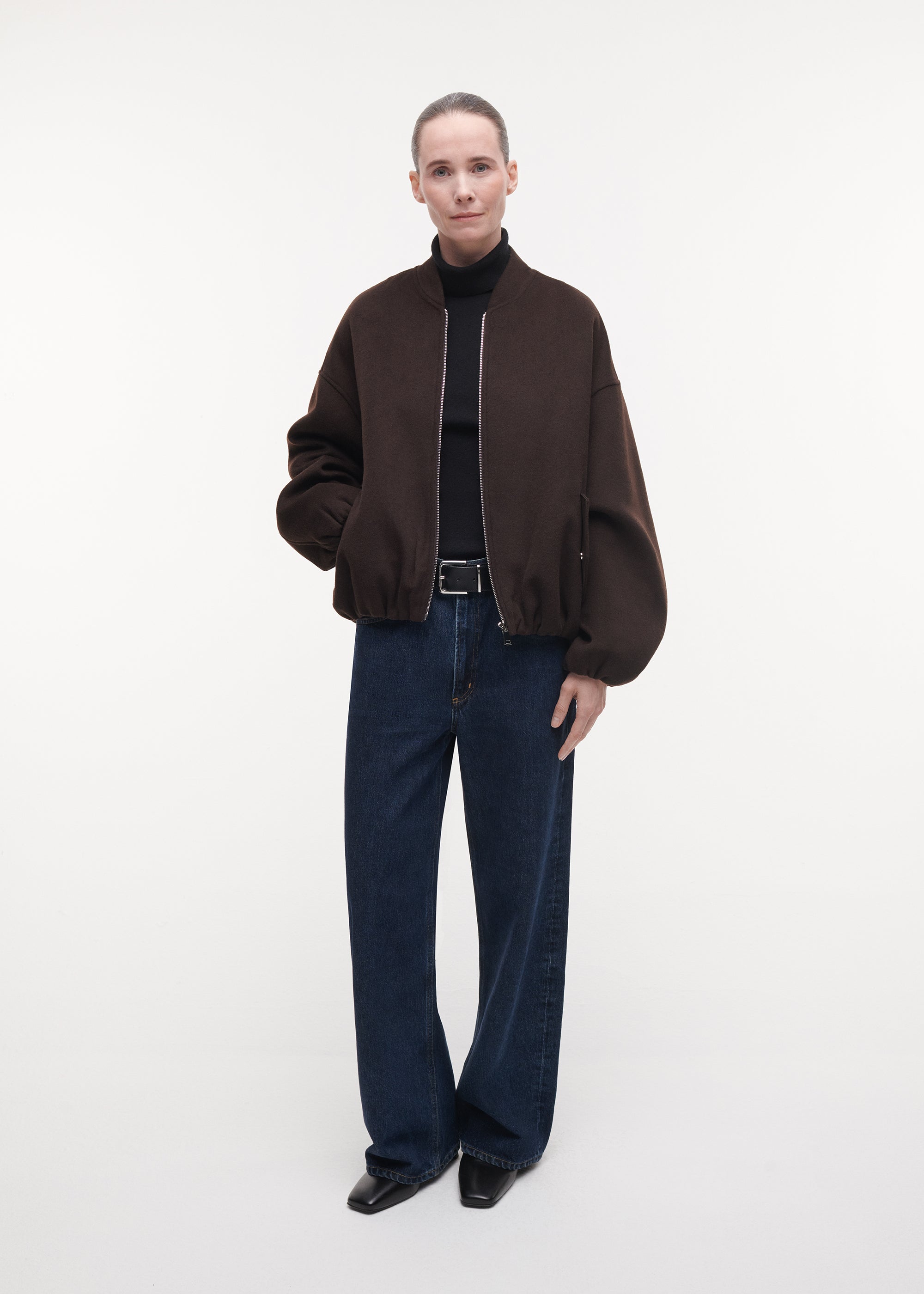 AHTI Wool Bomber Jacket | Dark Brown